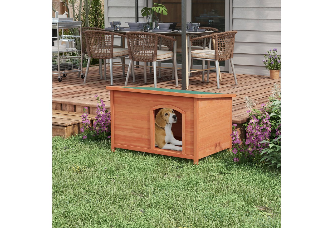 Thumbnail - PawHut Hundehütte Kleintierhaus mit Asphaltdach, Hundehaus mit abnehmbarem Boden, für Outdoor Grau 100 x 65,5 x 68 cm