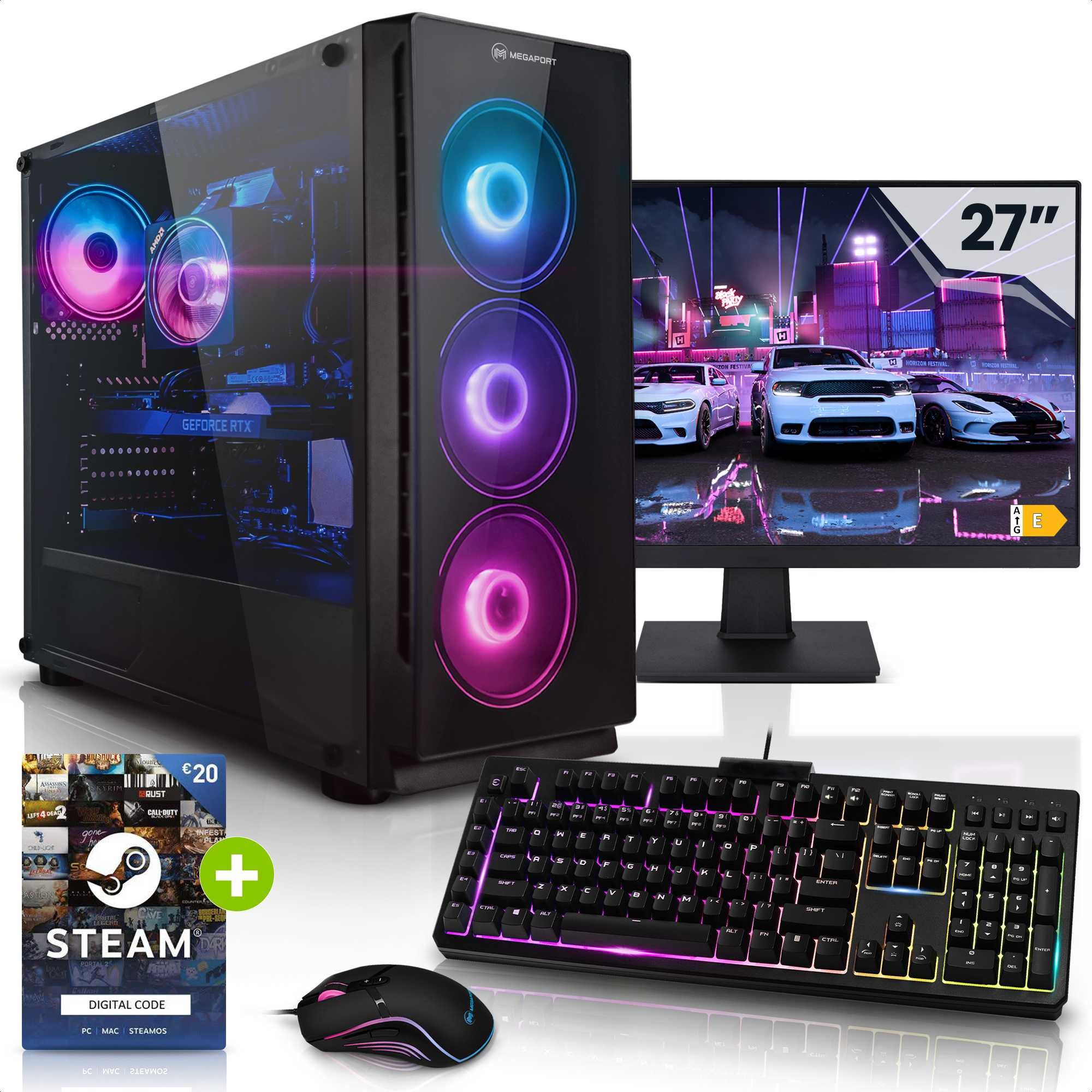Megaport 27" Komplett-PC AMD Ryzen 7 5700X • GeForce RTX 5060 • 32GB DDR4 • 1TB PC-Set (27 Zoll, AMD Ryzen 7 5700X, NVIDIA GeForce RTX 5060, 32 GB RAM, 1000 GB SSD, Luftkühlung)