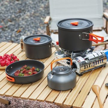 PFCTART Topf-Set Tragbares Camping-Kochset, 16-teiliges Kochgeschirr-Set, Aluminium (16-tlg), Kochtöpfe, Pfannen, Kessel