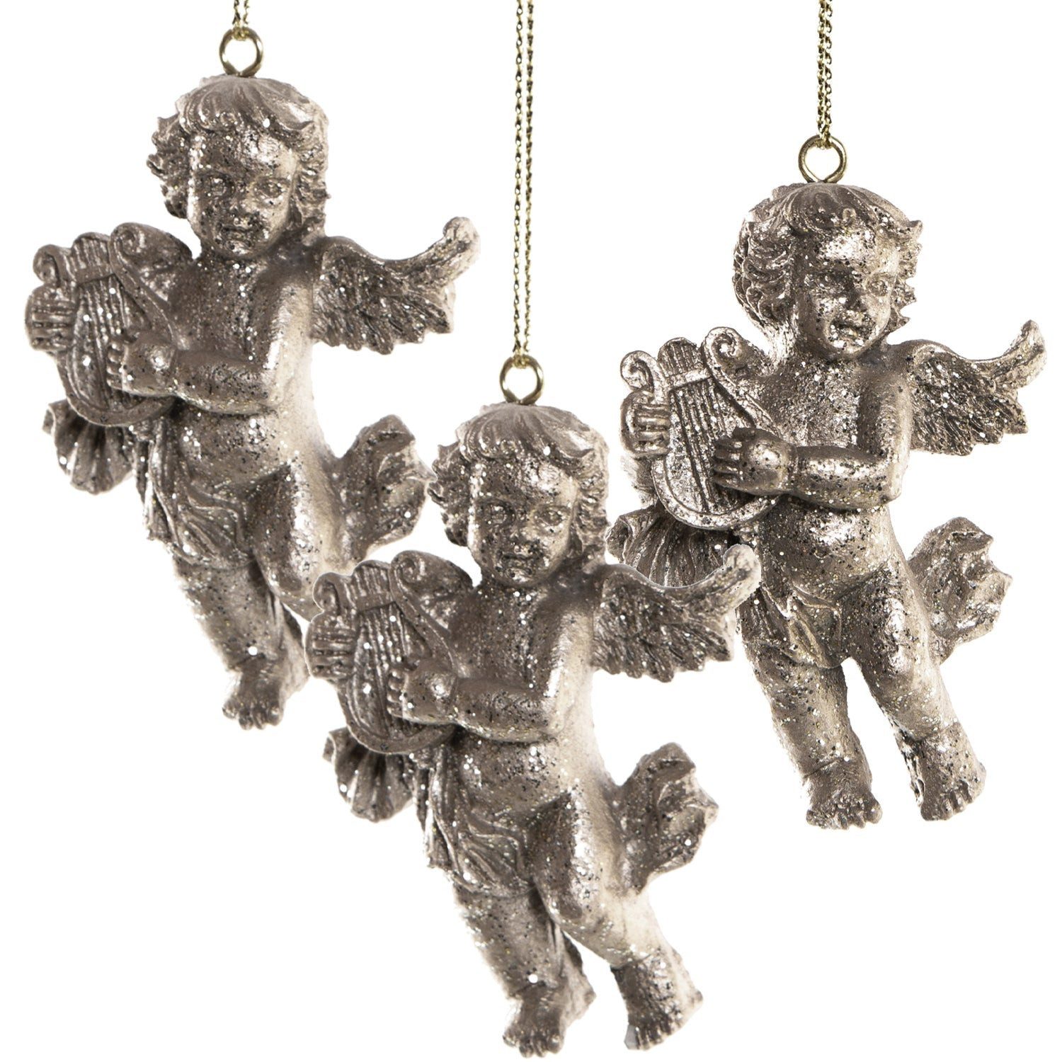 Logbuch-Verlag Baumbehang 3 Weihnachtsengel Anhänger Silber glitzernd aus Kunstharz