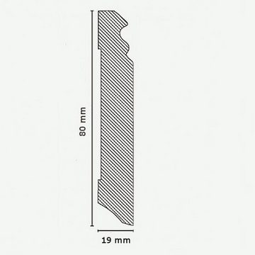 PROVISTON Sockelleiste MDF, 19 x 80 x 2500 mm, Weiß, Fußleiste Berliner Profil