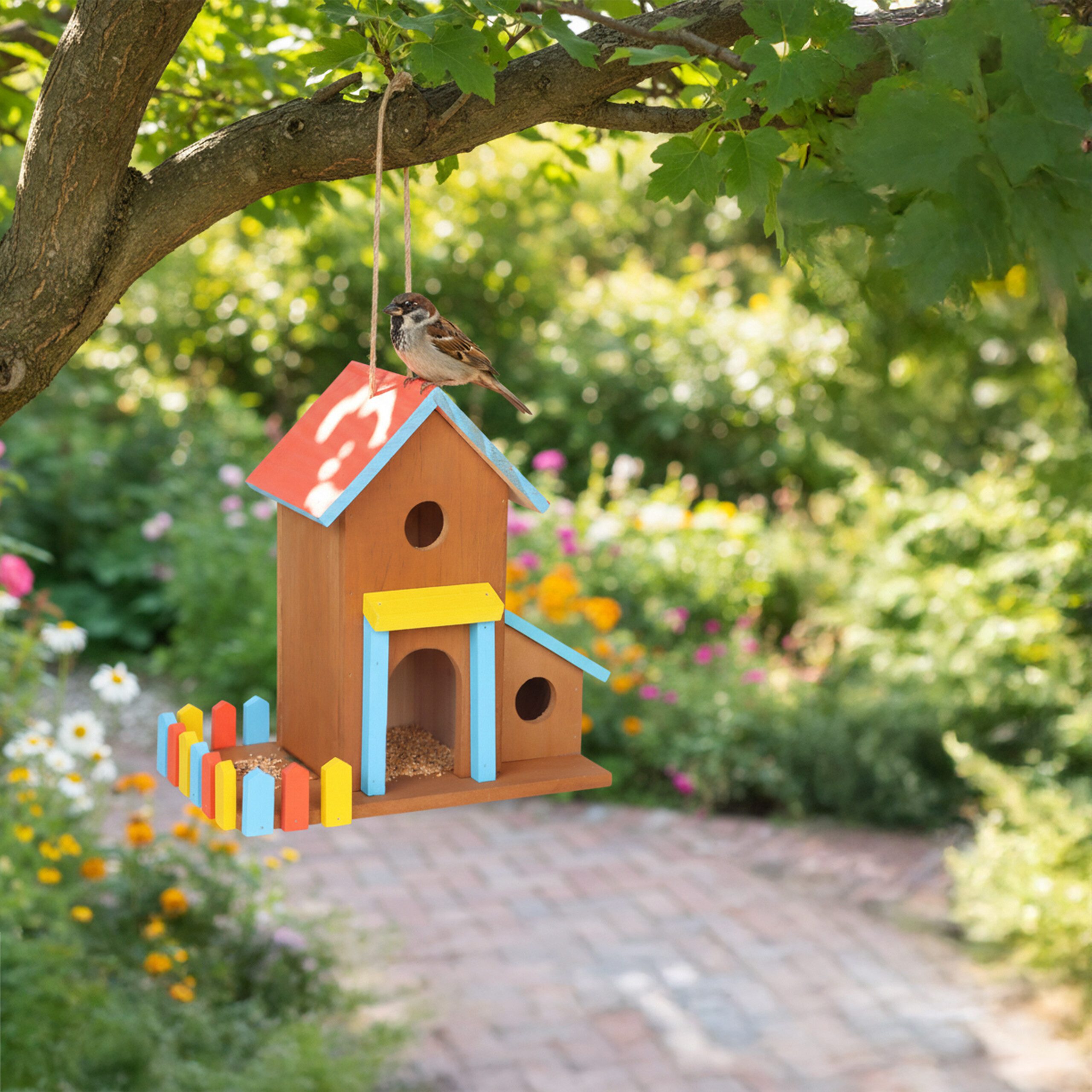 relaxdays Vogelhaus Buntes Vogelhaus zum Aufhängen
