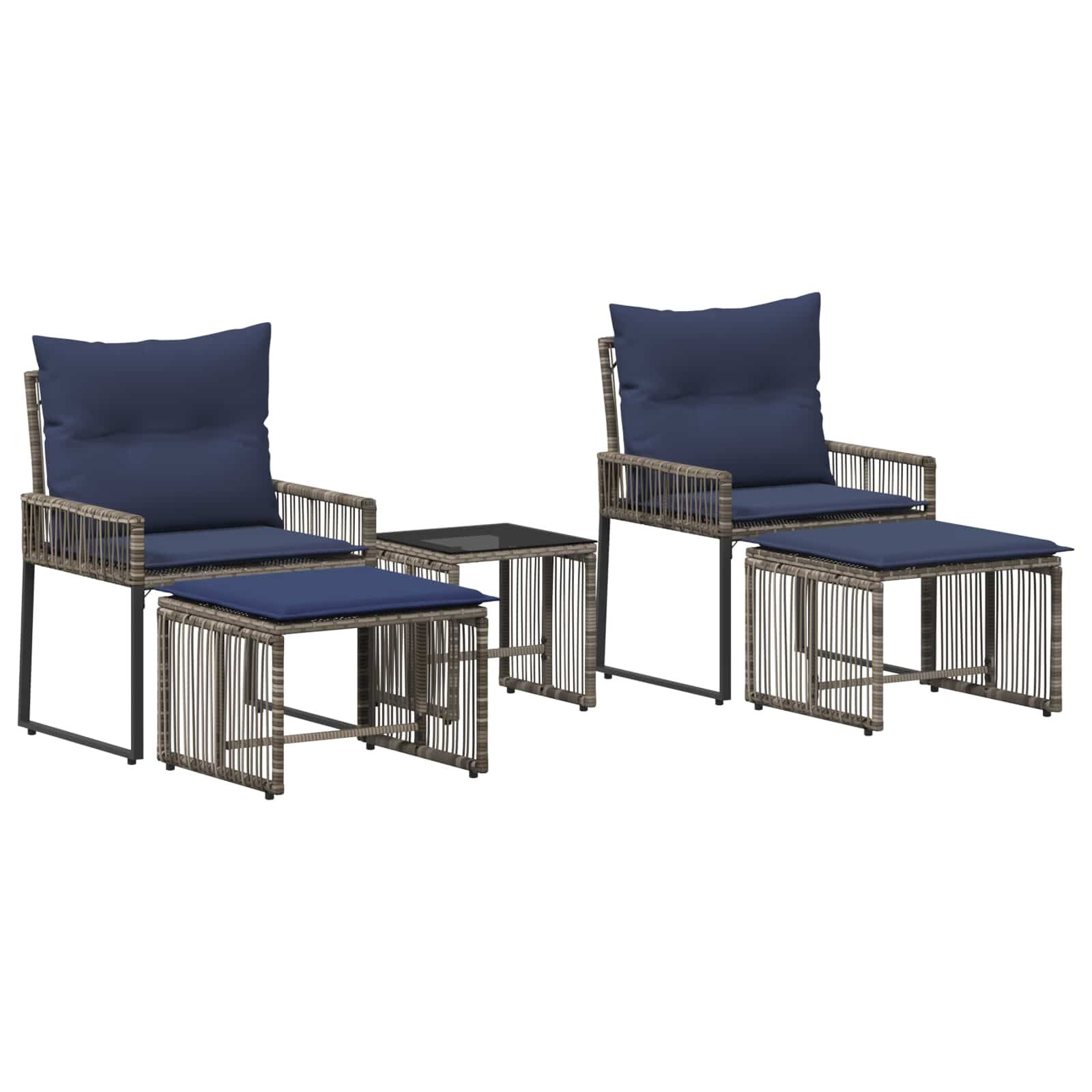vidaXL Gartenlounge-Set Gartenmöbel Set 11 pcs Grau und Marineblau Poly-Rattan, (11-tlg)