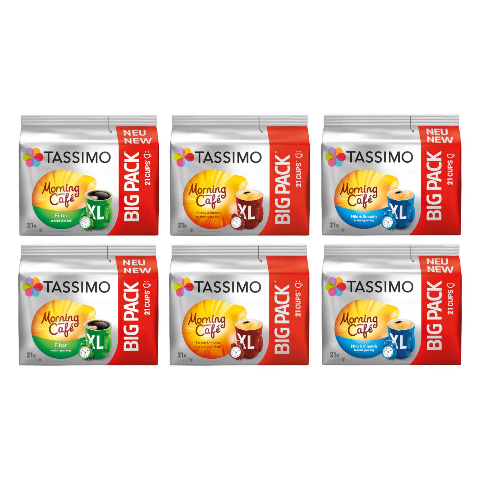 TASSIMO Kaffee Kapseln T-Discs Morning Café XL Big Packs Mix-Paket Filter Mild&Smooth, 937 g, (Packung, 6er Pack)