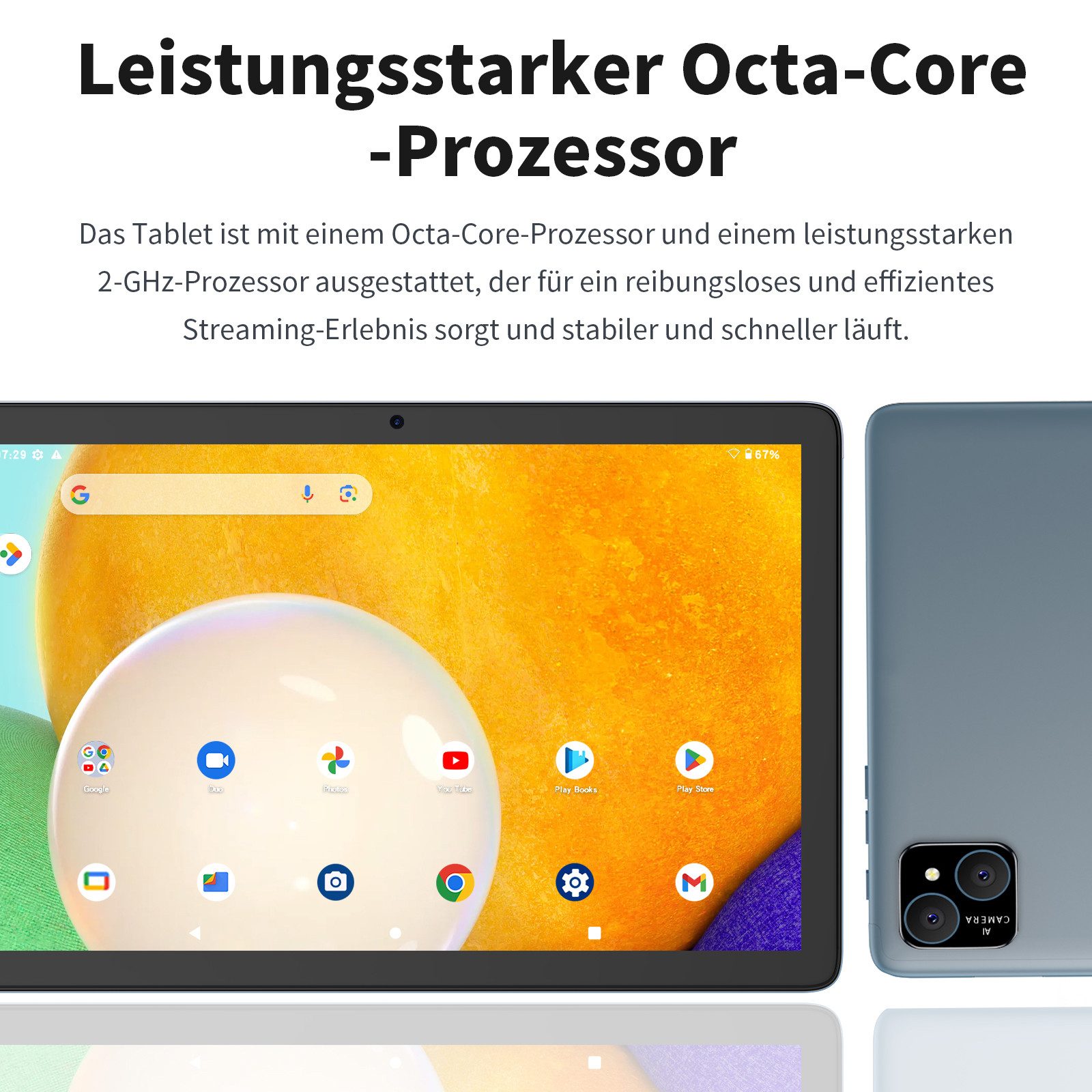 VASOUN Tablet (10 Zoll", 128 GB, Neueste Android, 8000 mAh Akku, 128GB ROM, 2MP+8MP, 1280*800 HD)