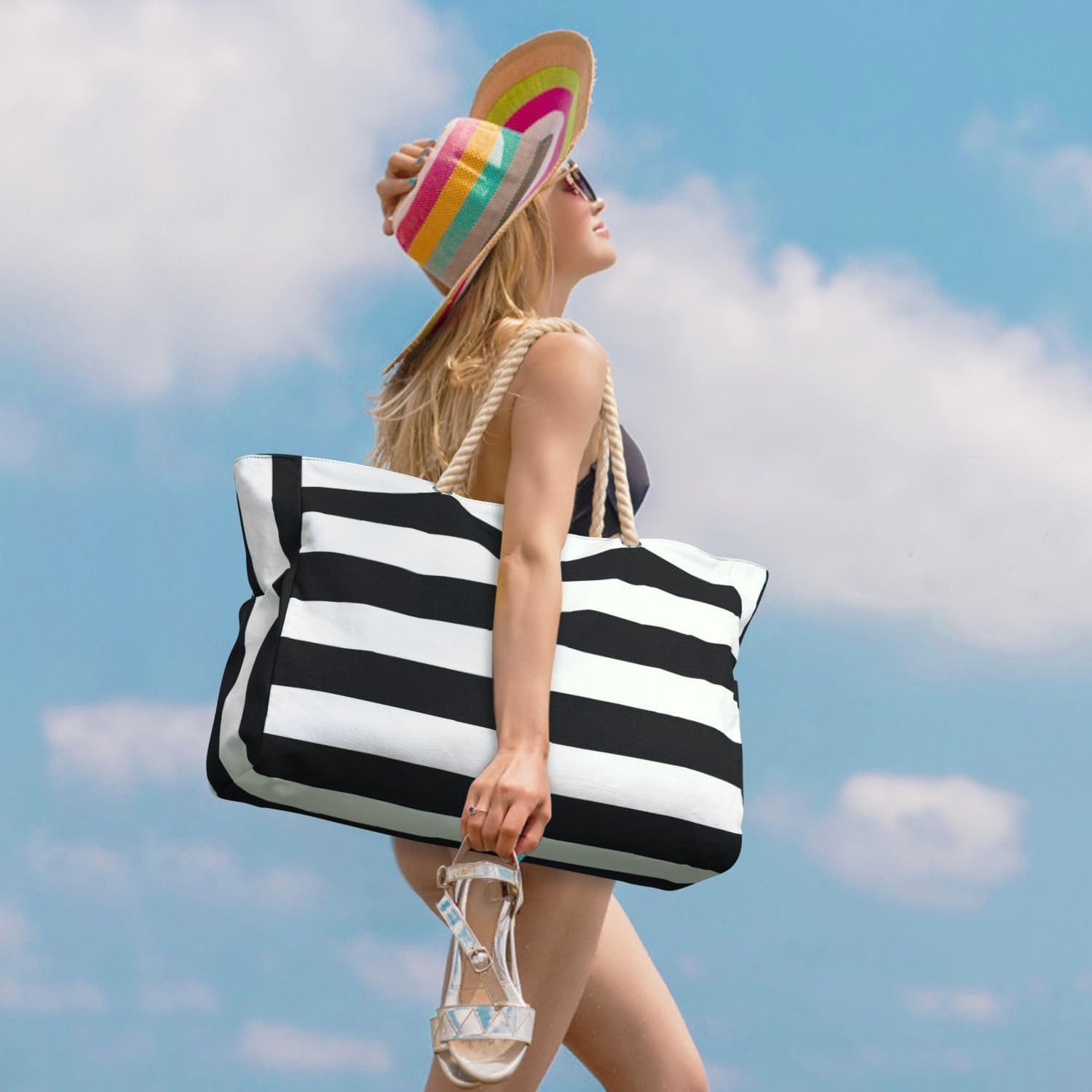 FELIXLEO Strandtasche Strandtasche XXL Damen groß mit Reißverschluss Tote Bag Reise (1-tlg)