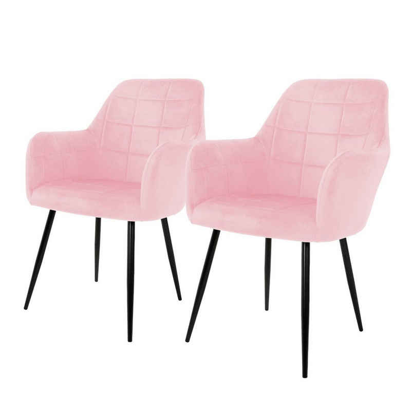 ML-DESIGN Stuhl Esszimmerstühle mit Rücken und Armlehnen aus Ergonomische Stühle (2 St), 2er Set Küchenstühle Rosa 58x60x84cm aus Samt mit Metallbeine
