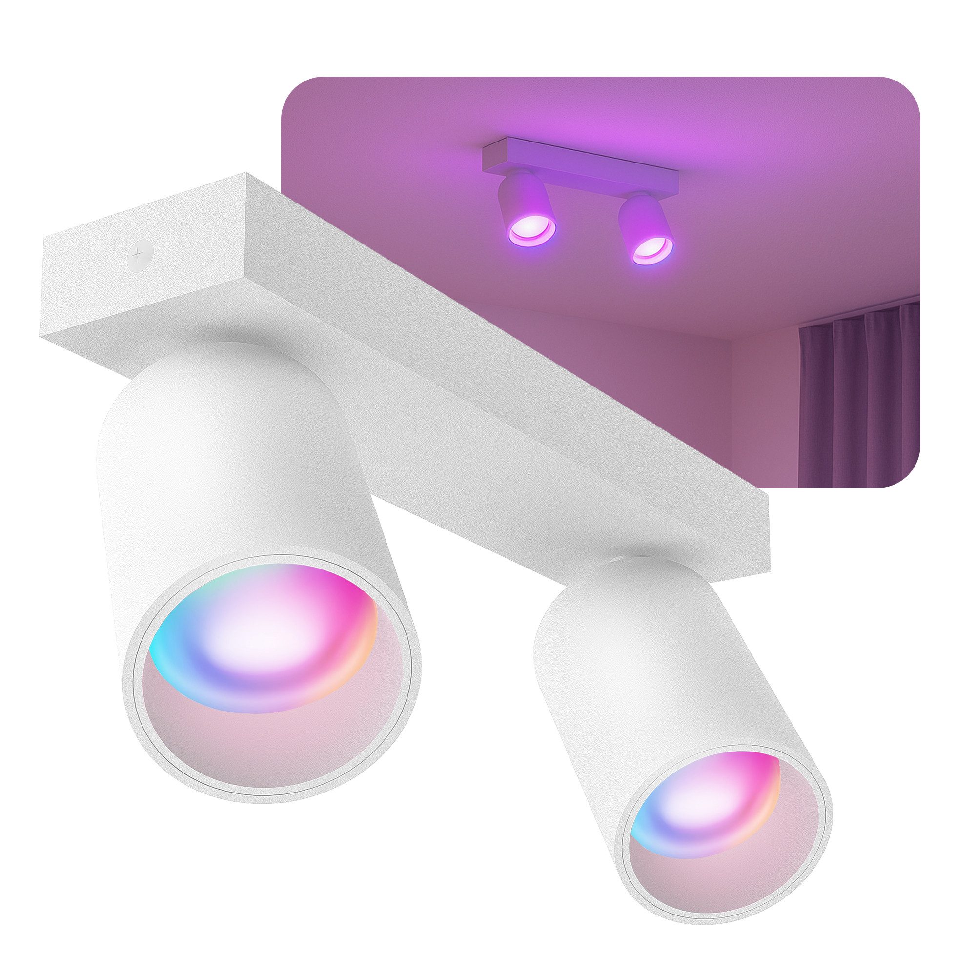 SSC-LUXon LED Aufbaustrahler Deckenstrahler NUVIO Deckenspot weiß mit LED GU10 Smart RGB CCT Lampe, Smart