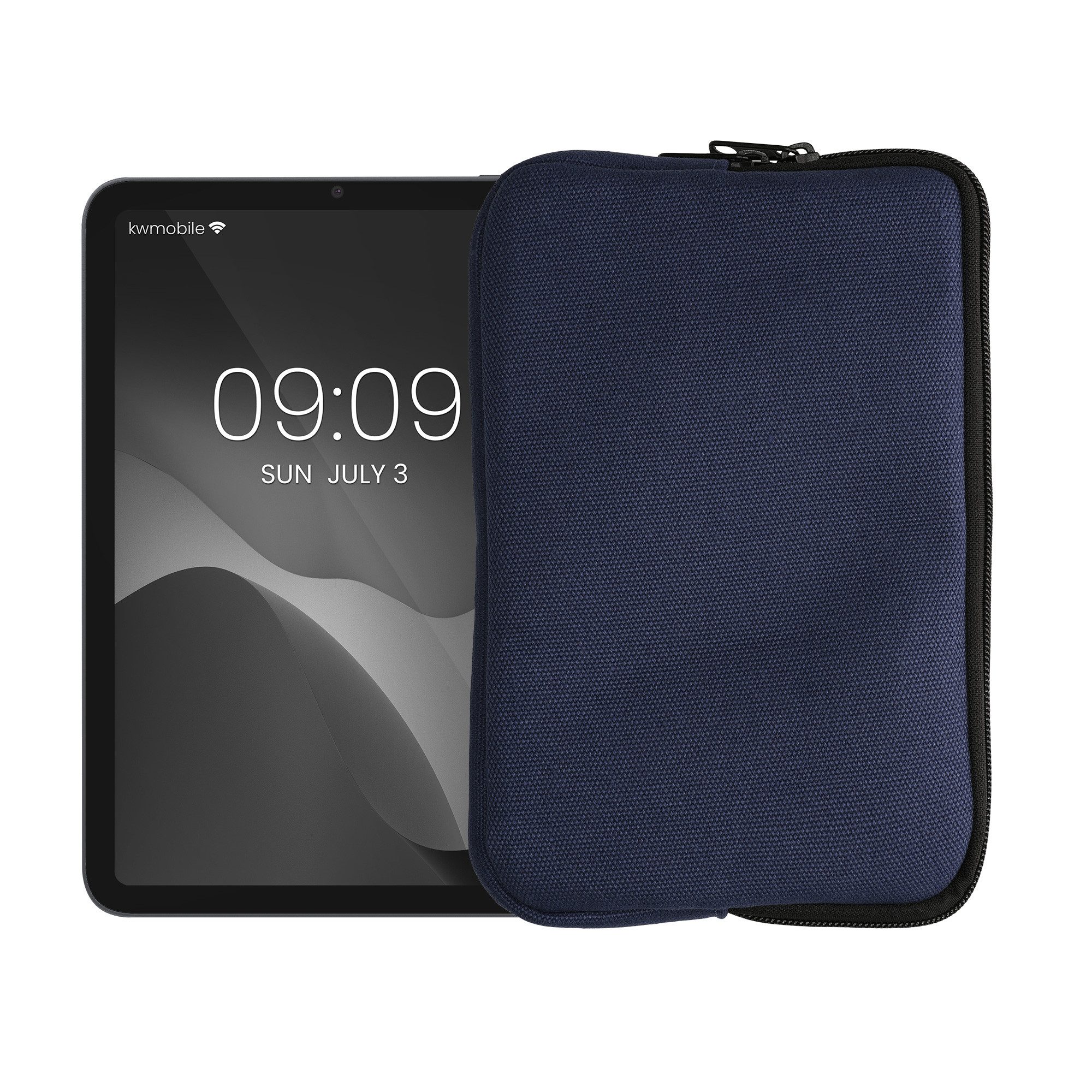 kwmobile Tablet-Hülle Schutzhülle aus Canvas für 8"-8,4" Tablet Hülle Canvashülle, Canvashülle für Tablet mit Reißverschluss - Dunkelblau