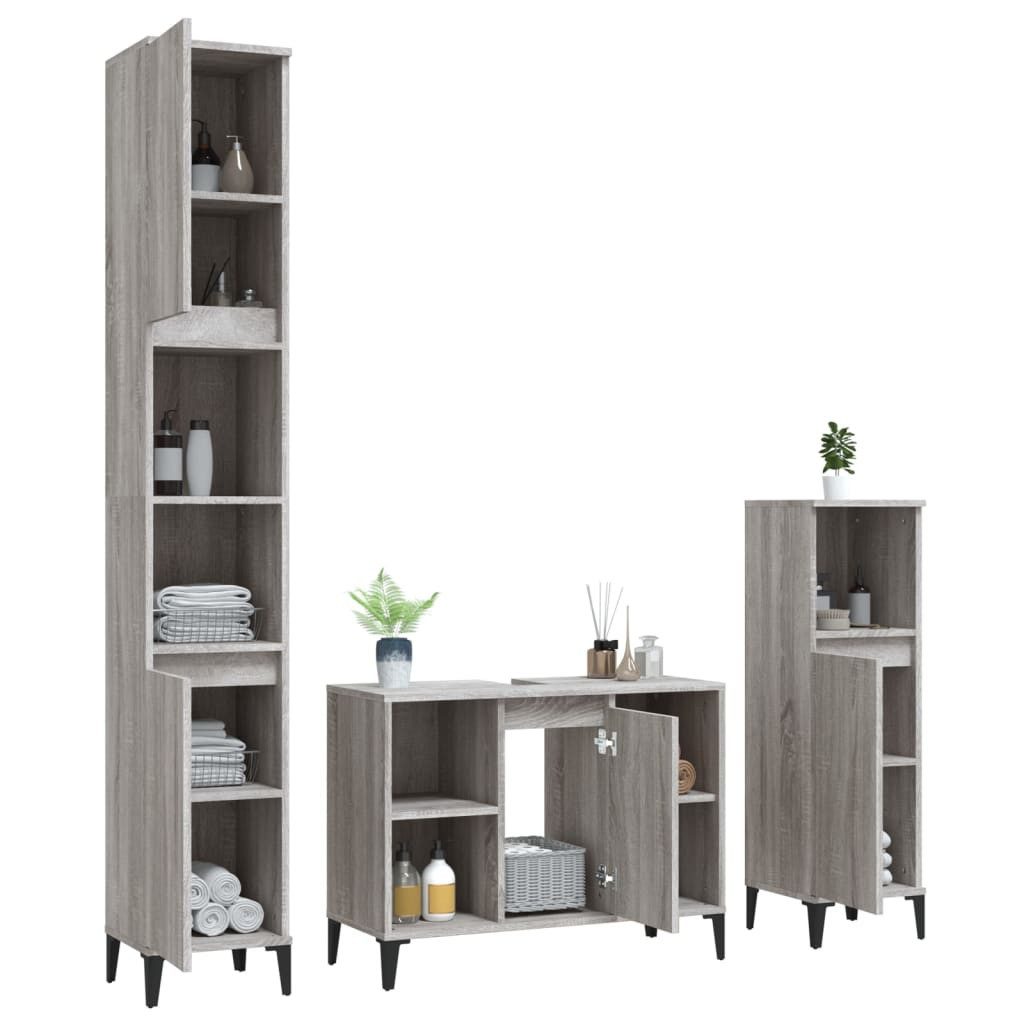 vidaXL Badezimmer-Set 3-tlg. Badmöbel-Set Grau Sonoma günstig online kaufen