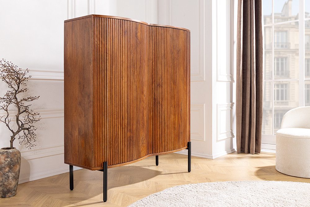 riess-ambiente Highboard GRANDEUR 120cm braun/schwarz - Mango-Massivholz, Metall, Push-to-open (Einzelartikel, 1 St), Lackierter Schrank im Retro-Design - ideal für Wohn- und Esszimmer