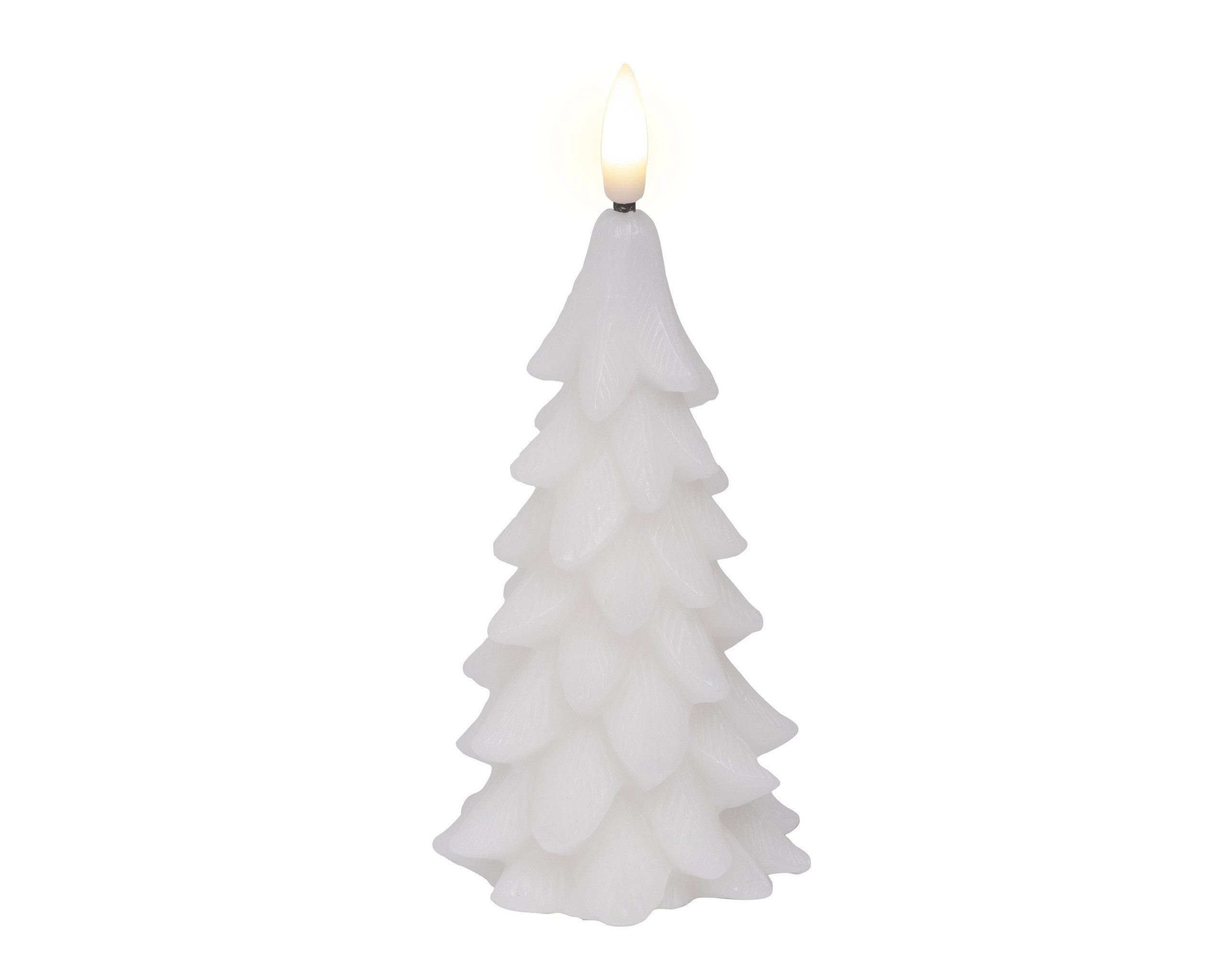 Lumineo LED-Kerze, Timer, warmweiß, LED Kerze Tannenbaum 15,5x7cm aus Wachs mit Timer Weiß - Warmweiß
