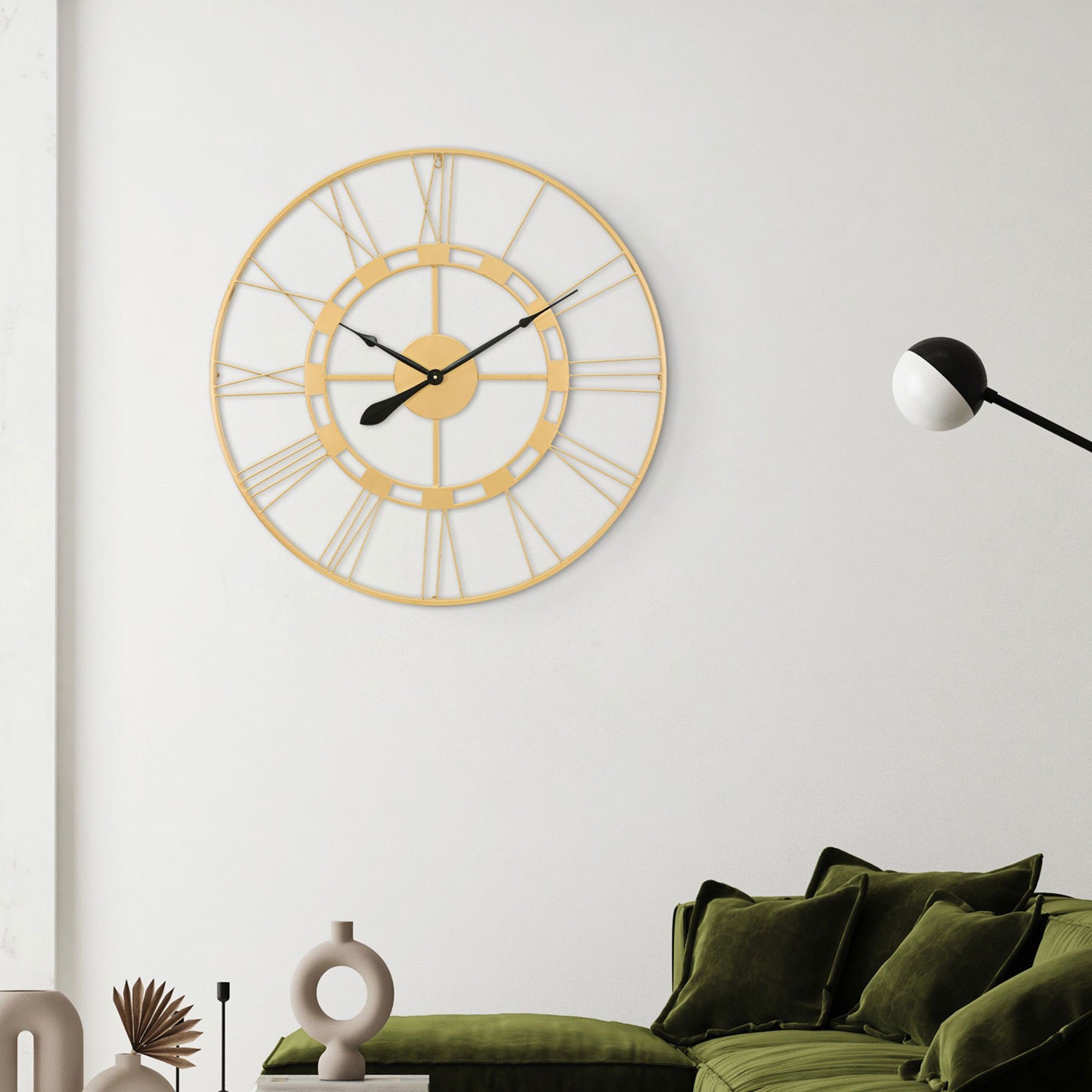 WOMO-DESIGN Wanduhr Stockholm Dekouhr Dekorative Uhr Design Uhr (Altgold Ø85cm rund Unikat handgefertigt Eisen im Vintage-Stil)