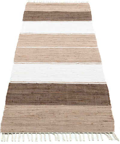 Läufer Stripe Cotton, THEKO, rechteckig, Höhe: 5 mm, Handweb Flachgewebe, reine Baumwolle, handgewebt, mit Fransen