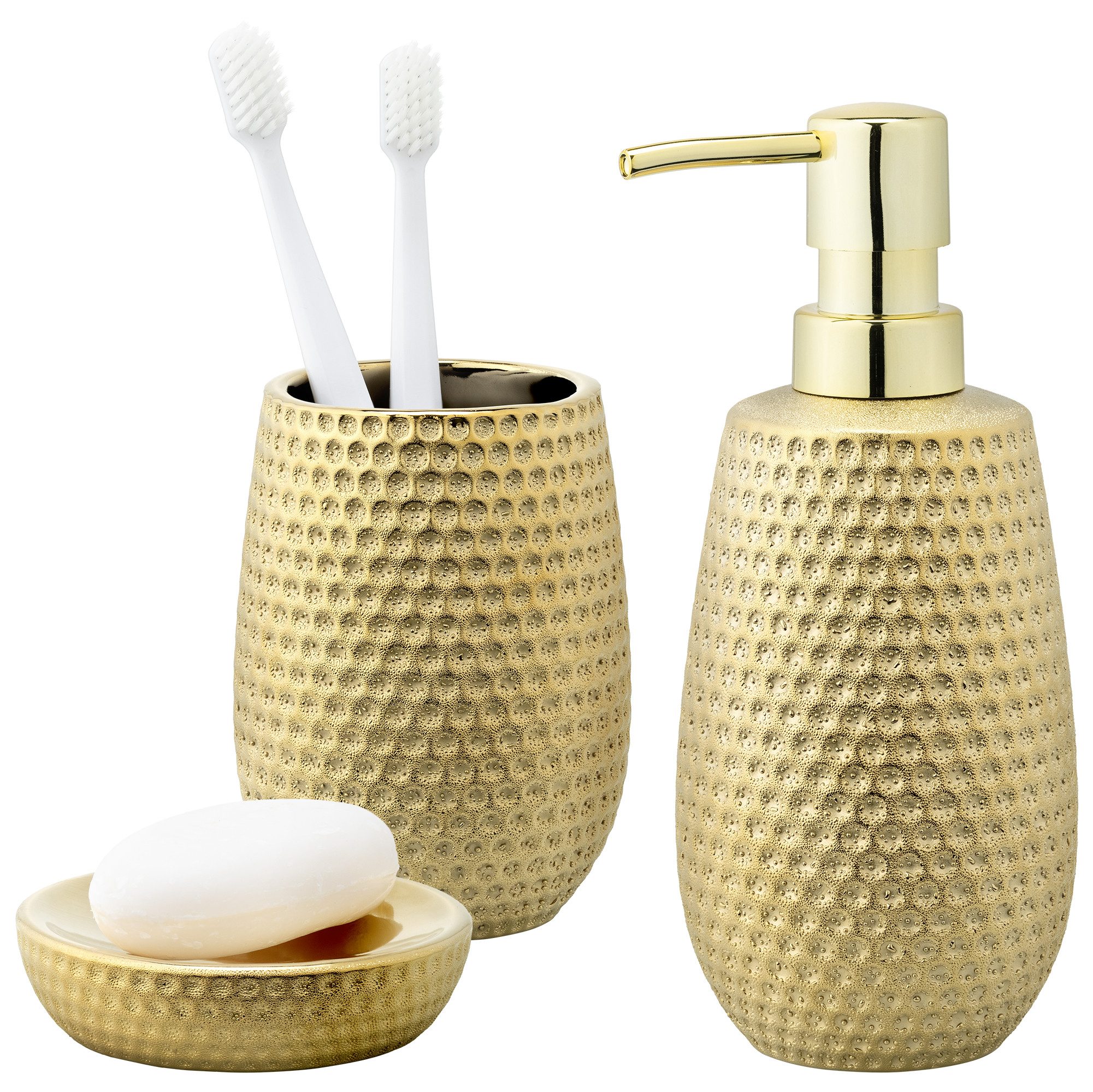 Navaris Badaccessoire-Set Premium Badset - Luxuriöses Badezimmer Set in Gol günstig online kaufen