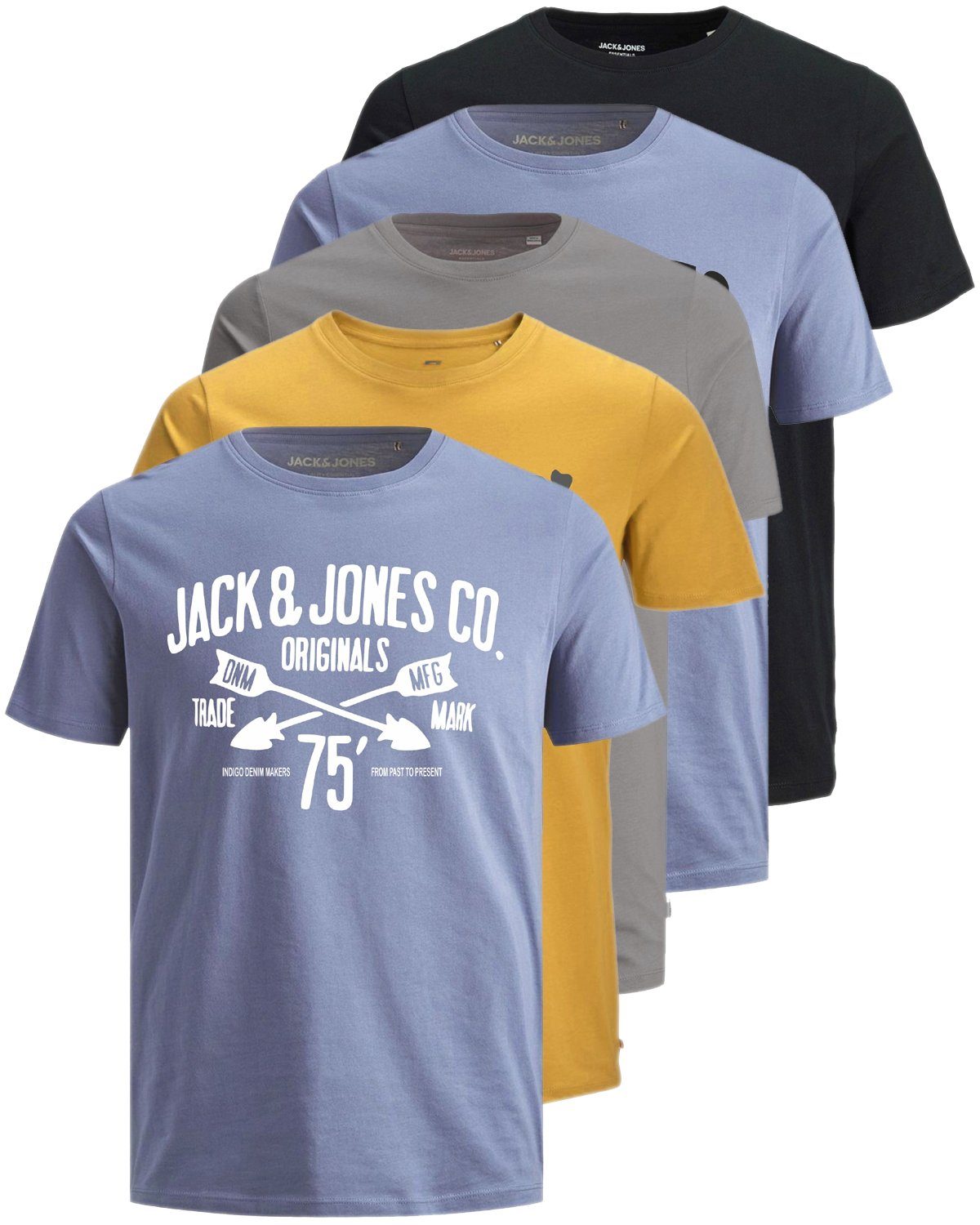 Jack & Jones Print-Shirt (Spar Set, 5er-Pack) T-Shirts mit Aufdruck aus Baumwolle