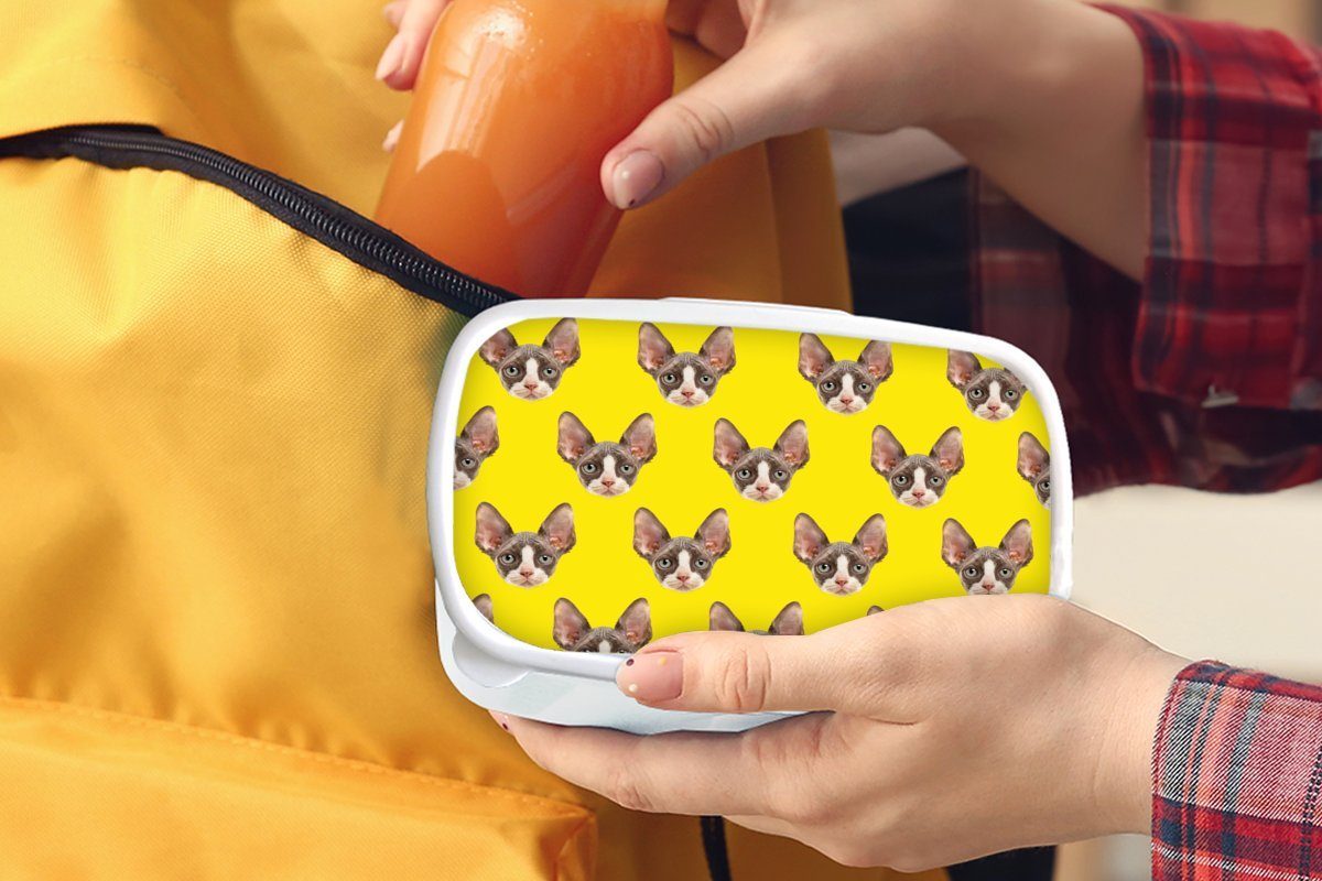 MuchoWow - (2-tlg), weiß und für für Muster Jungs Erwachsene, Brotdose, Haustiere Mädchen Kinder und Kunststoff, Brotbox Gelb, - Lunchbox