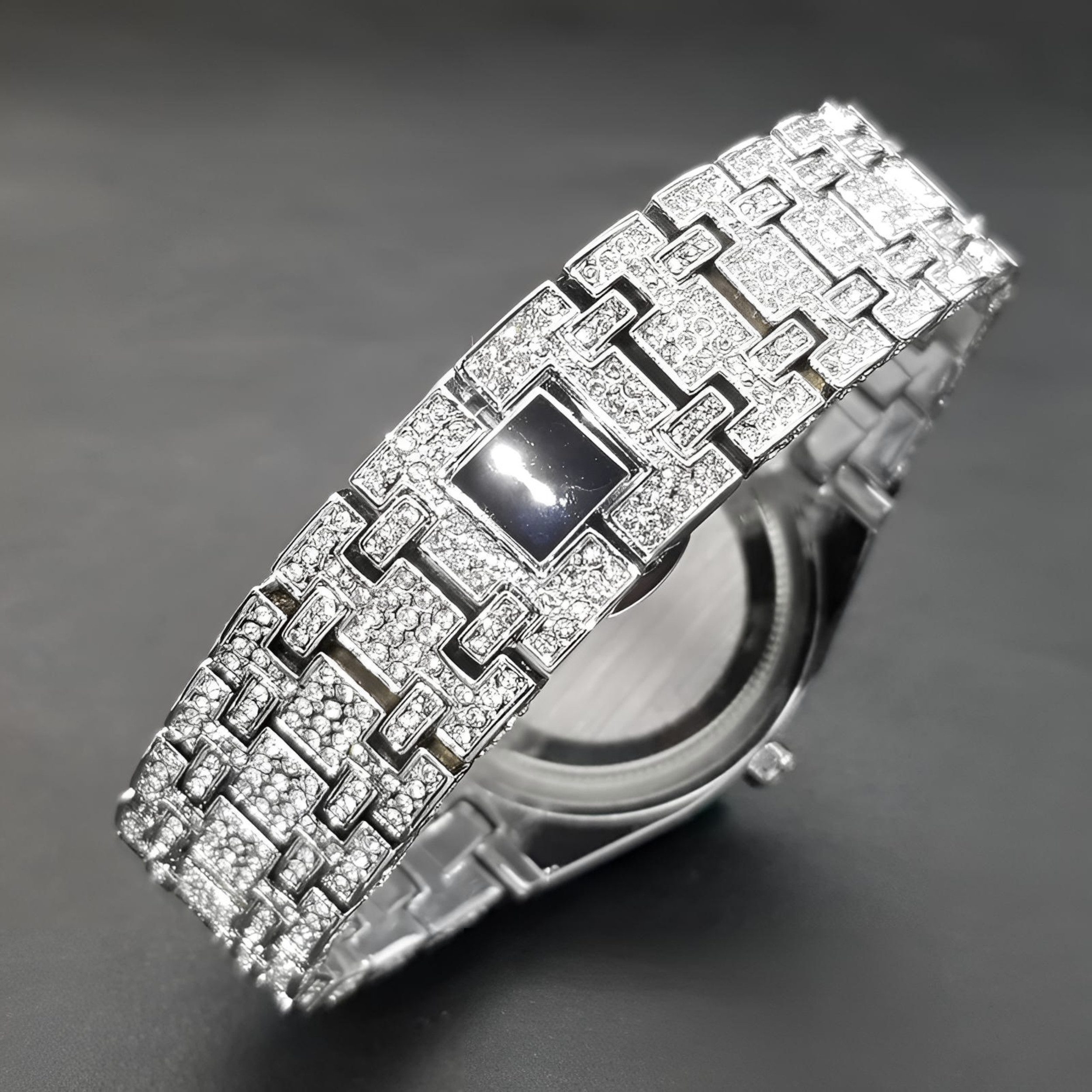 S&T Design Quarzuhr Iced Out Uhr Armbanduhr Herrenuhr Arabische Ziffern, (inkl. Armbandkürzer), Geschenkbox), Achteckig, Edelstahl, Diamantzirkonia, Wasserdicht 3Bar