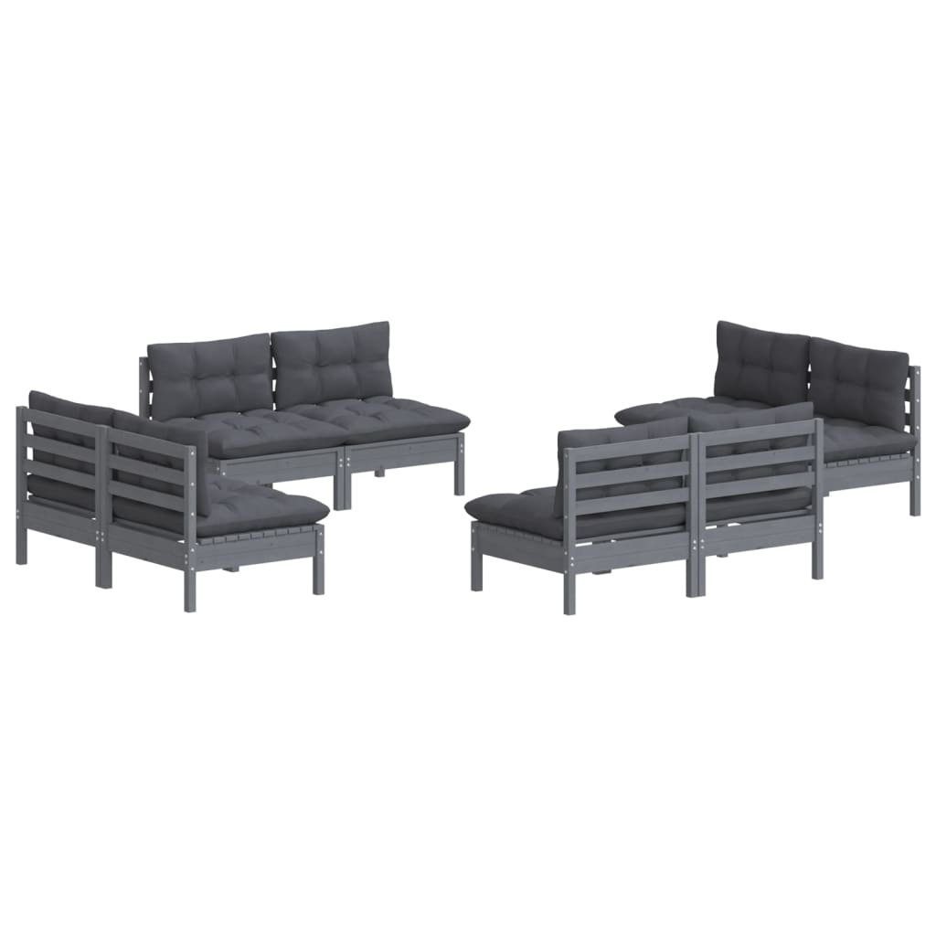 Grau 8-tlg. Kissen Kiefernholz, Garten-Lounge-Set Gartenlounge-Set vidaXL (1-tlg) mit Anthrazit