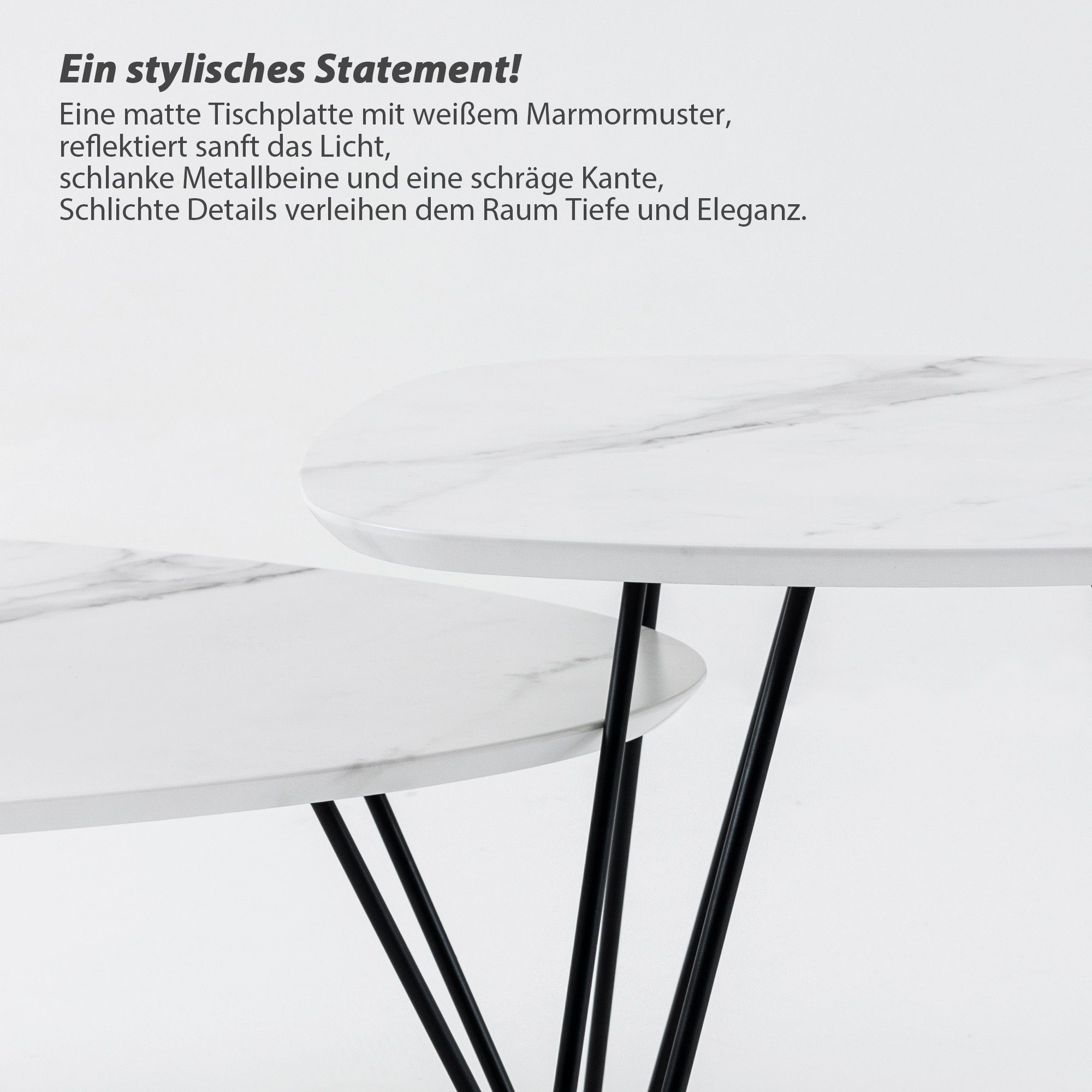 Design 2er Set) Couchtisch HomeGuru Weiß (2-St., Set,Satztisch,Beistelltisch,Marmormuster,gefast,modernes