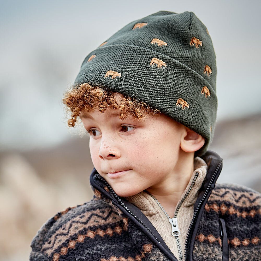 MAXIMO Strickmütze KIDS BOY-Mütze Bär AO Stickerei, doppelt (1-St)