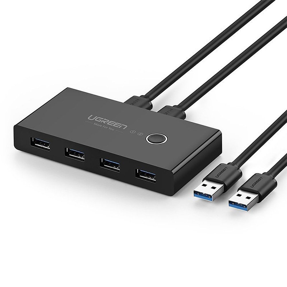 UGREEN Splitter Umschalter Verteilerbox Datenverteiler, 4x USB 3.2 Gen 1, 5 Gbit/s, 2 PCs, LED, Tastenumschaltung