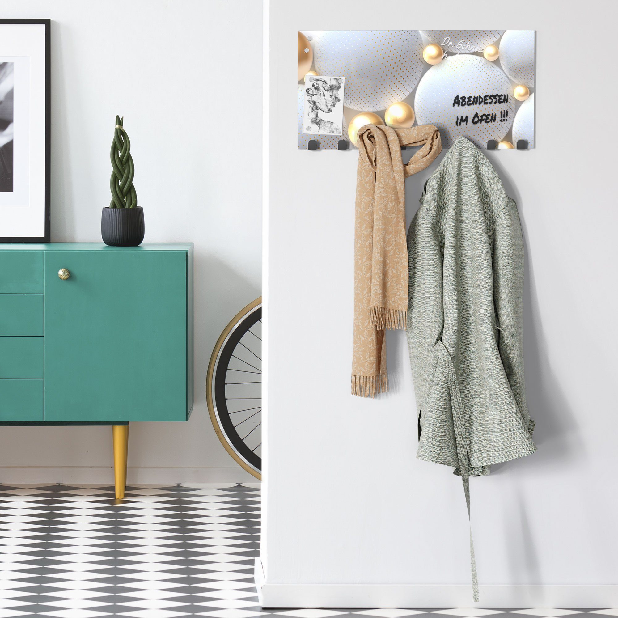 DEQORI Kleiderhaken 'Angeordnete Kugeln', Glas Garderobe Paneel magnetisch beschreibbar