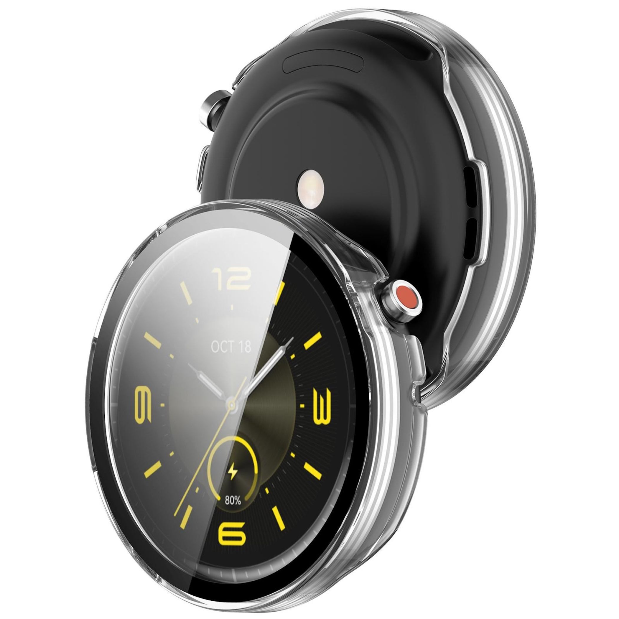 Wigento Smartwatch-Hülle + Schutzglas für Honor Watch GS 5 / Fit Elegant Full Cover Transparent, Schutzhülle aus PC + Hart Glas für Rundumschutz