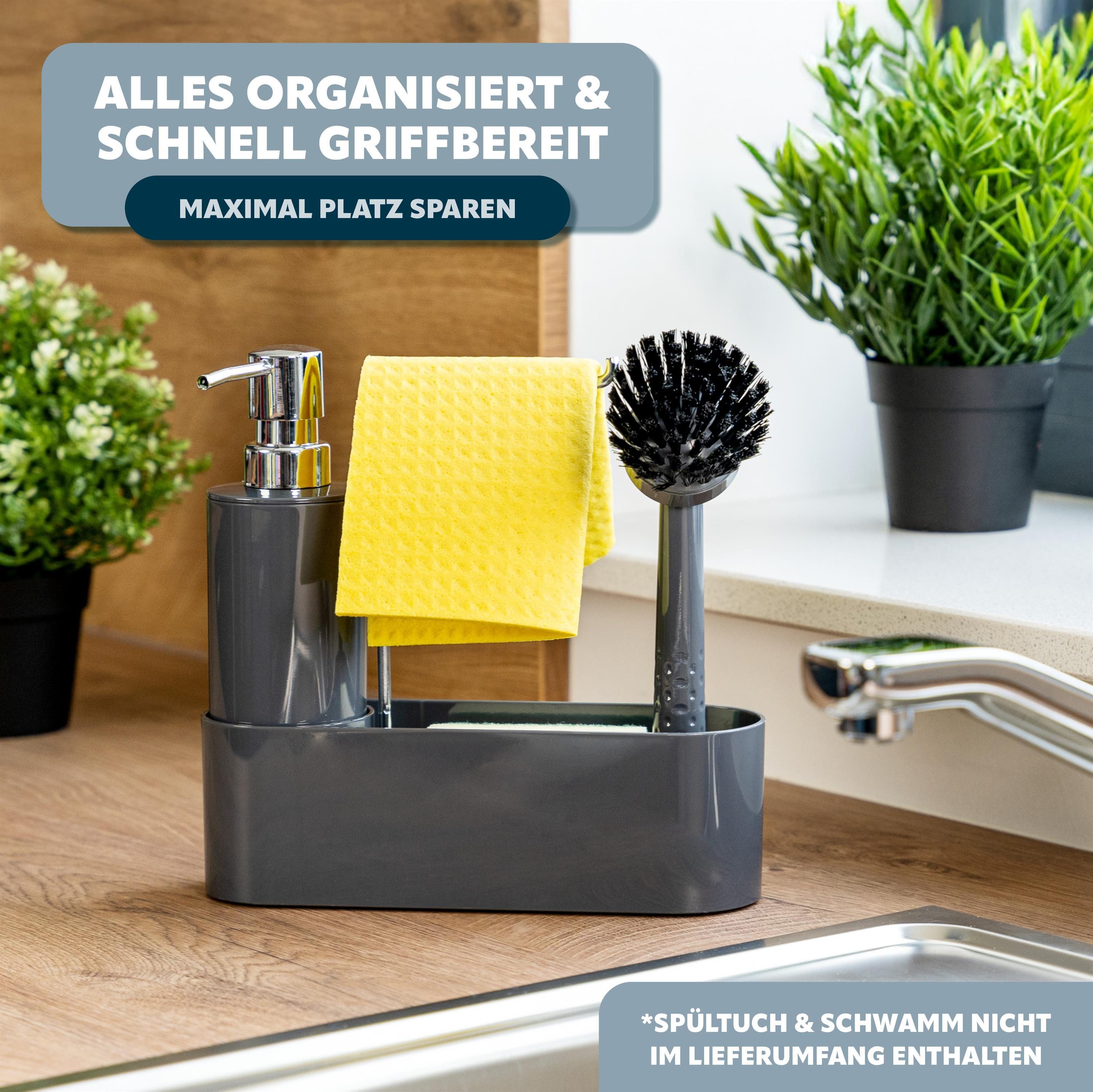 bremermann Seifenspender Spülbecken Organizer, Seifenspender, Spülbürste und Tuchhalter, grau