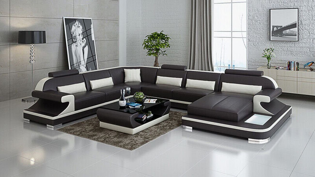 USB Wohnlandschaft Schwarz Sofa JVmoebel Modern Couch Garnitur Ecksofa mit Ecksofa Ledersofa