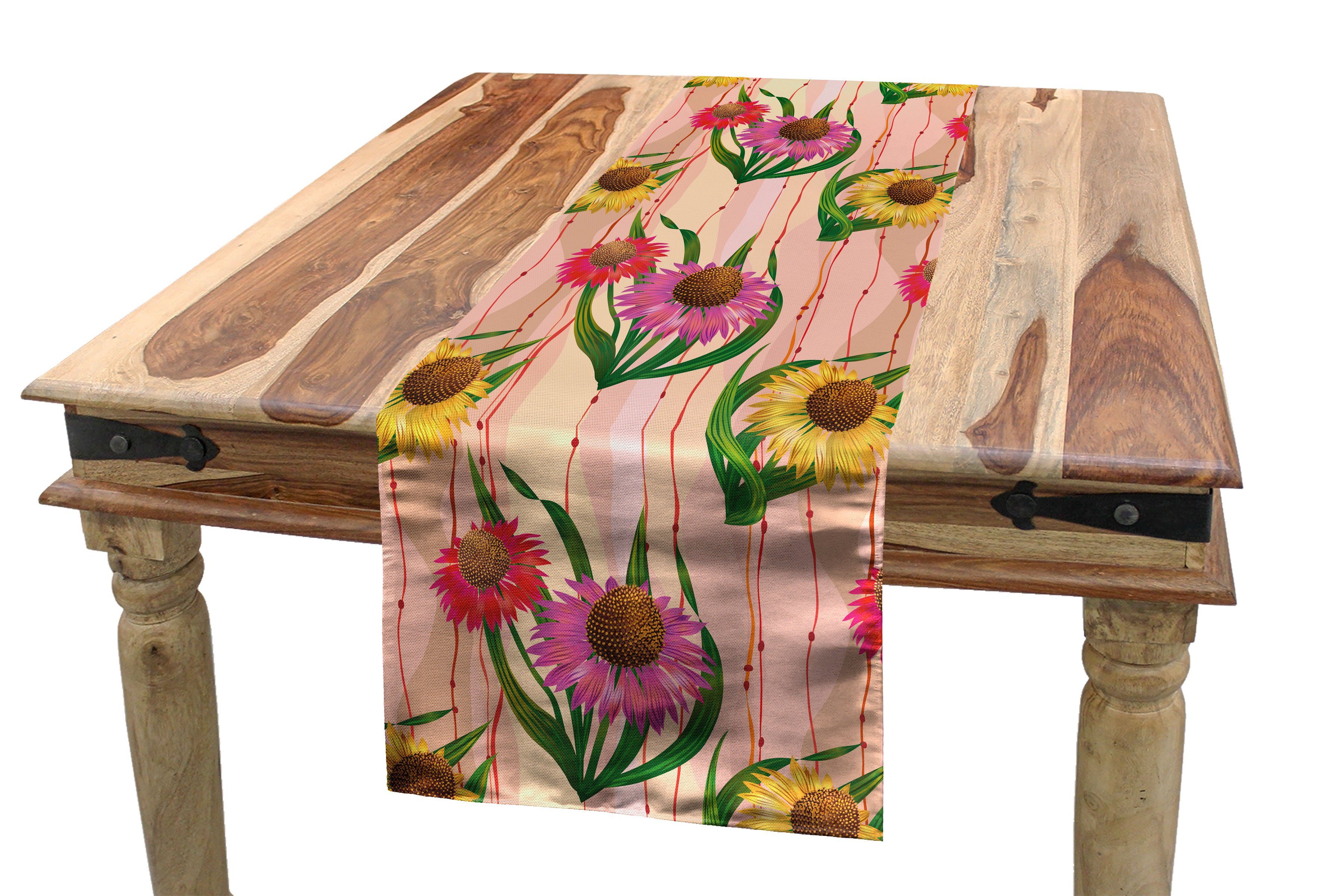 Abakuhaus Tischläufer Esszimmer Küche Rechteckiger Dekorativer Tischläufer, Sonnenhut Botanik-Streifen Blumen