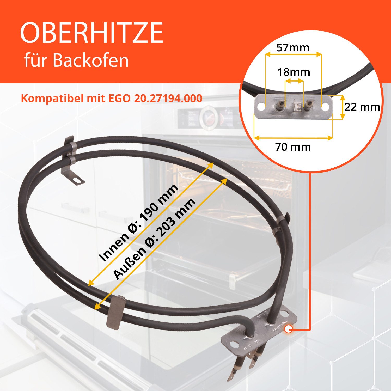 VIOKS Heizkörper Heizelement Ersatz für EGO 20.27194.000 Heißluft, 2400W 230V für Backofen