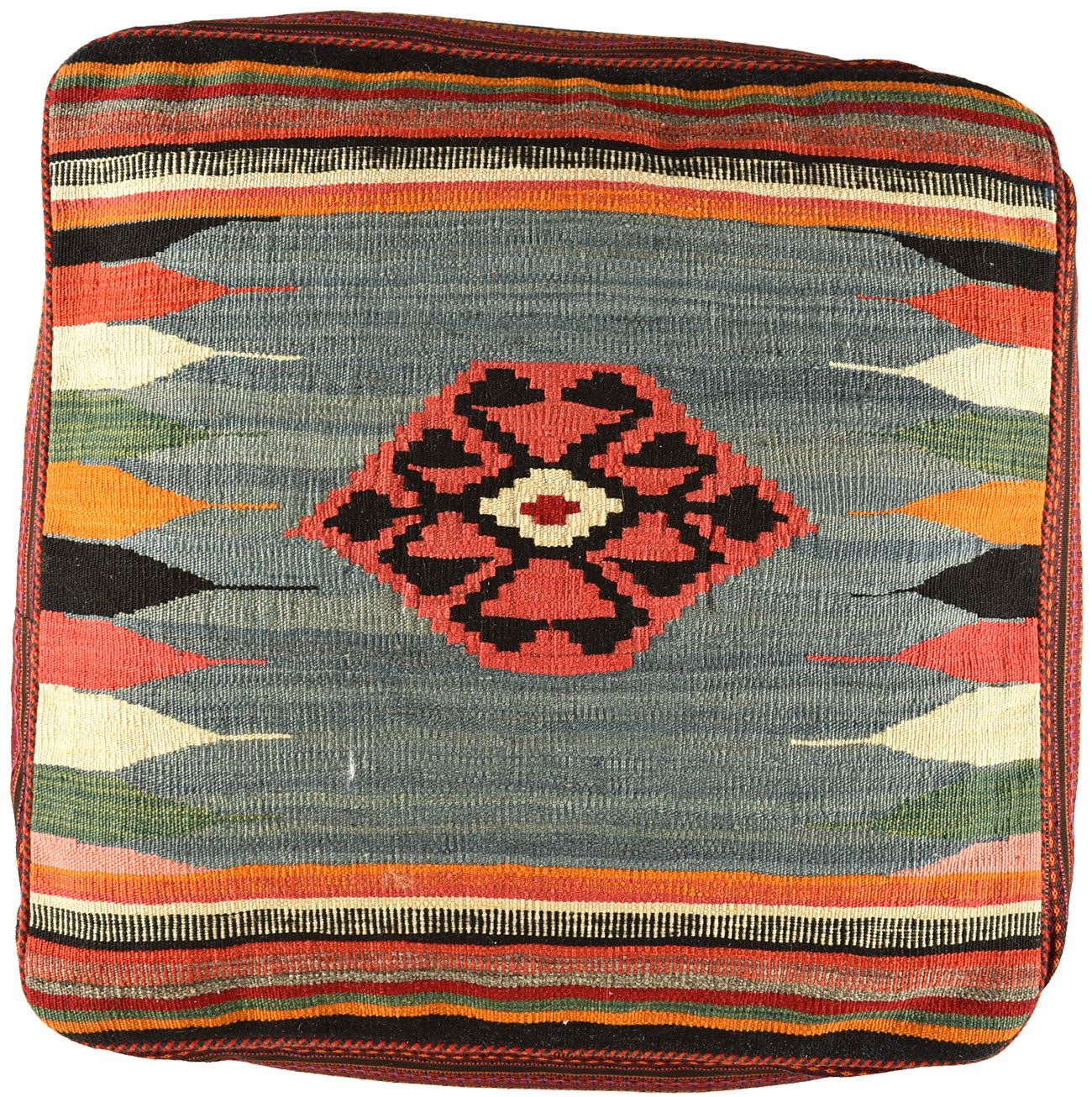 KUHFELL online & NOMAD Pouf ORIENT KELIM POUF SITZKISSEN BODENKISSEN FUßHOCKER 60 x 60 x 30 cm