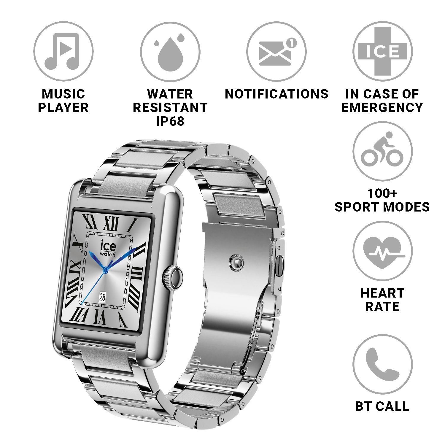ice-watch Smartwatch, Armbanduhr, Damenuhr, Edelstahlarmband, Bluetooth, digital