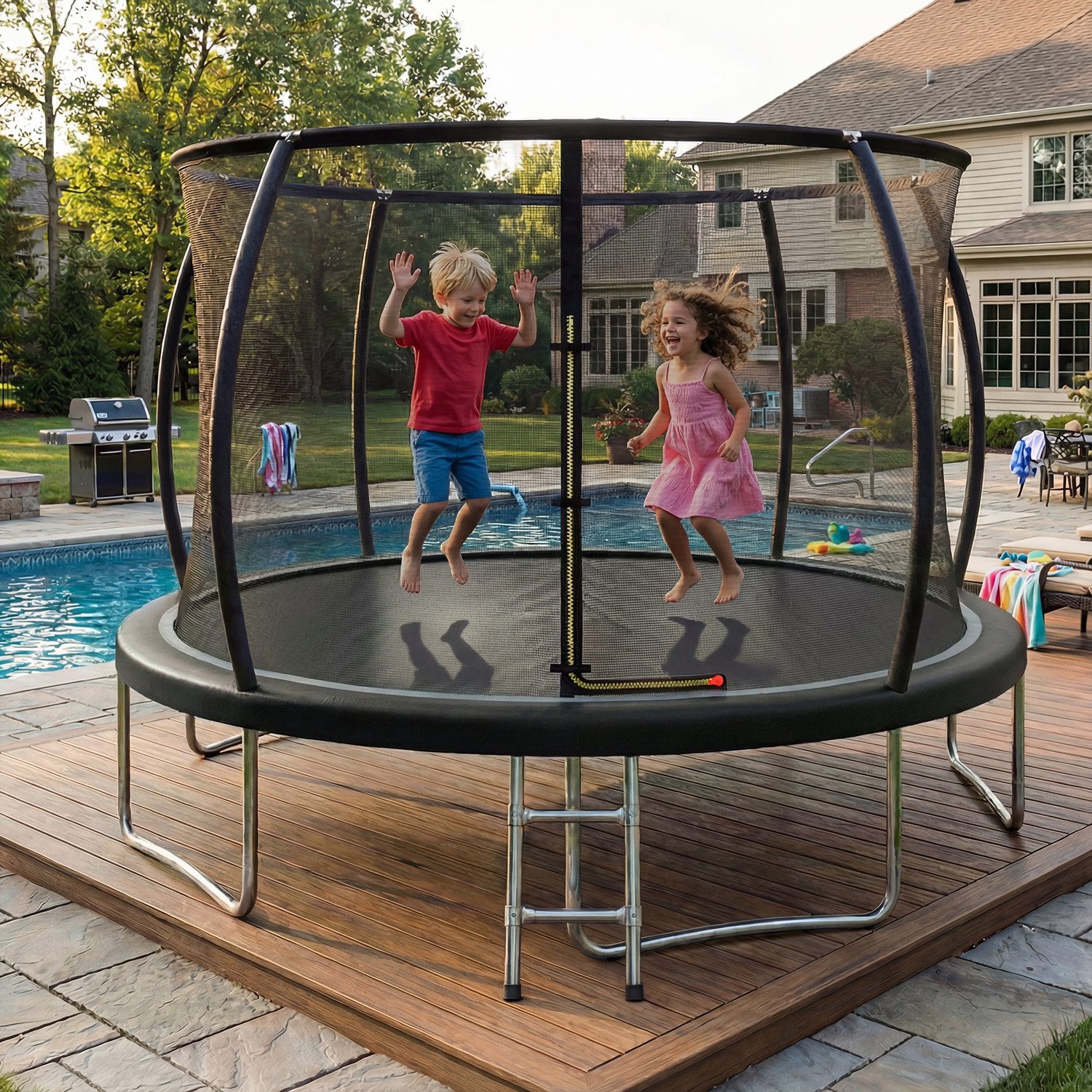 HOMALL Gartentrampolin Kindertrampolin Outdoor-Trampolin Durchmesser: 183/220/290/360 cm, Ø 360 cm, (Durchmesser 183 cm (mit Sicherheitsnetz und Schutzhaube, Tragkraft 50 kg/150 kg, 360°-Sicherheitsnetz, erhältlich in Schwarz/Blau/mehrfarbig) -ostern geschenke)