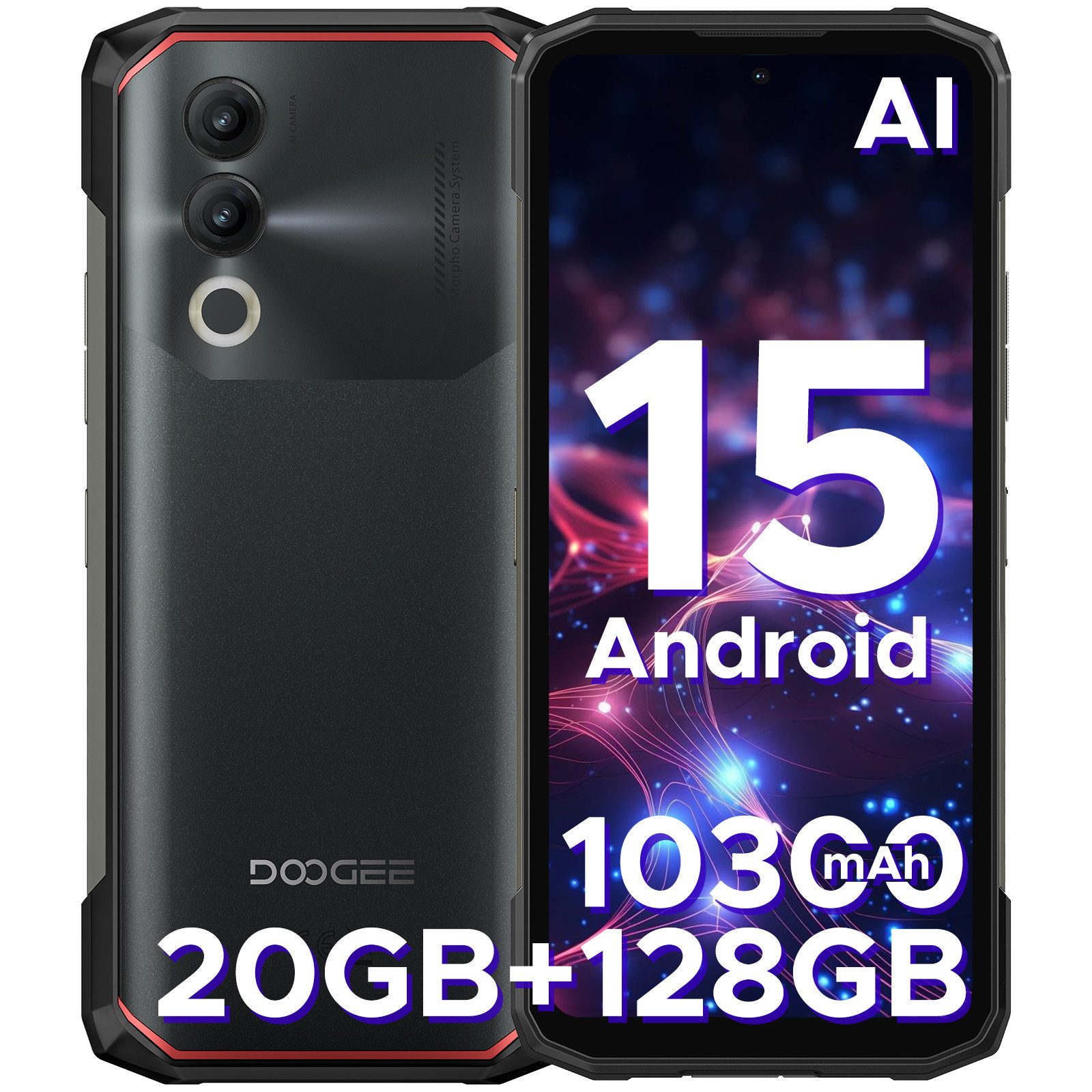 DOOGEE BLADE 20 Android 15 10300mAh 6.6Zoll Handy Ohne Vertrag Outdoor Mobile Smartphone (16,66 cm/6.6 Zoll, 128 GB Speicherplatz, 16 MP Kamera, 20GB+128GB/2TB Handy,Rugged & Slim smartphone, NFC/IP68/69K)
