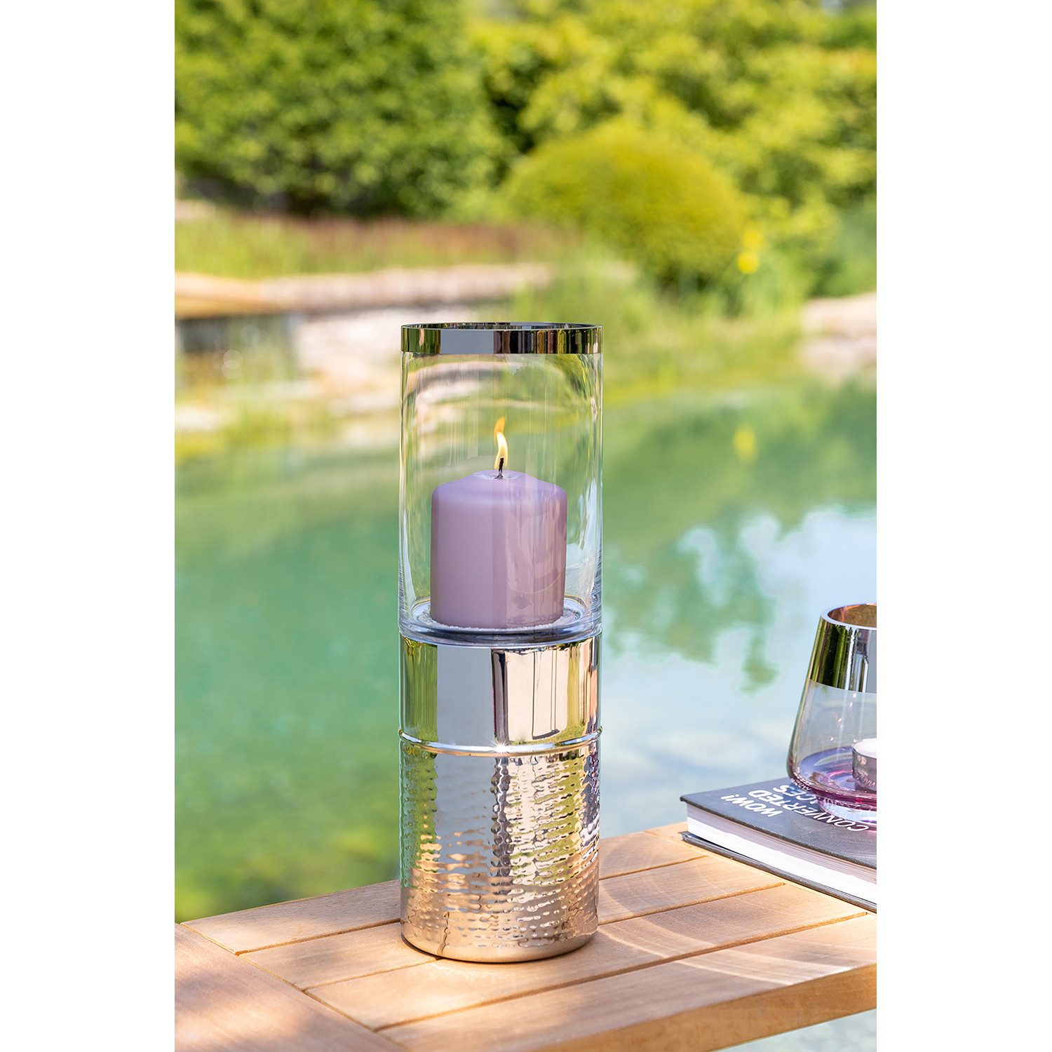 Fink Dekovase JARO Glaszylinder mit Boden - H.20cm x B.12cm - silberfarben günstig online kaufen