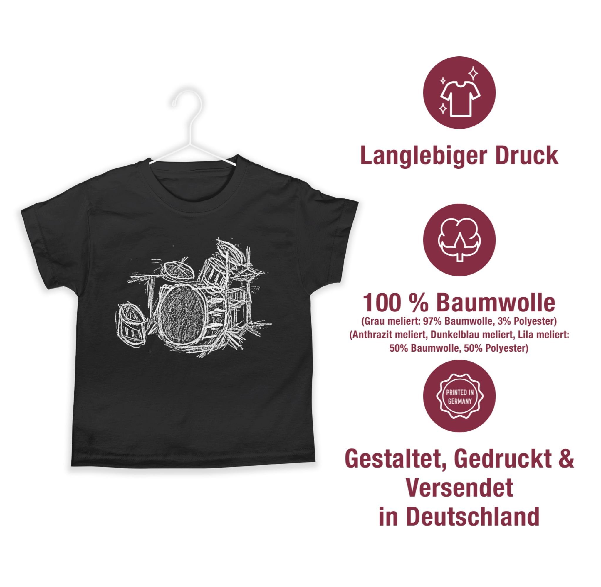 Shirtracer T-Shirt Schlagzeug - Kreidezeichnung Music Schwarz 1