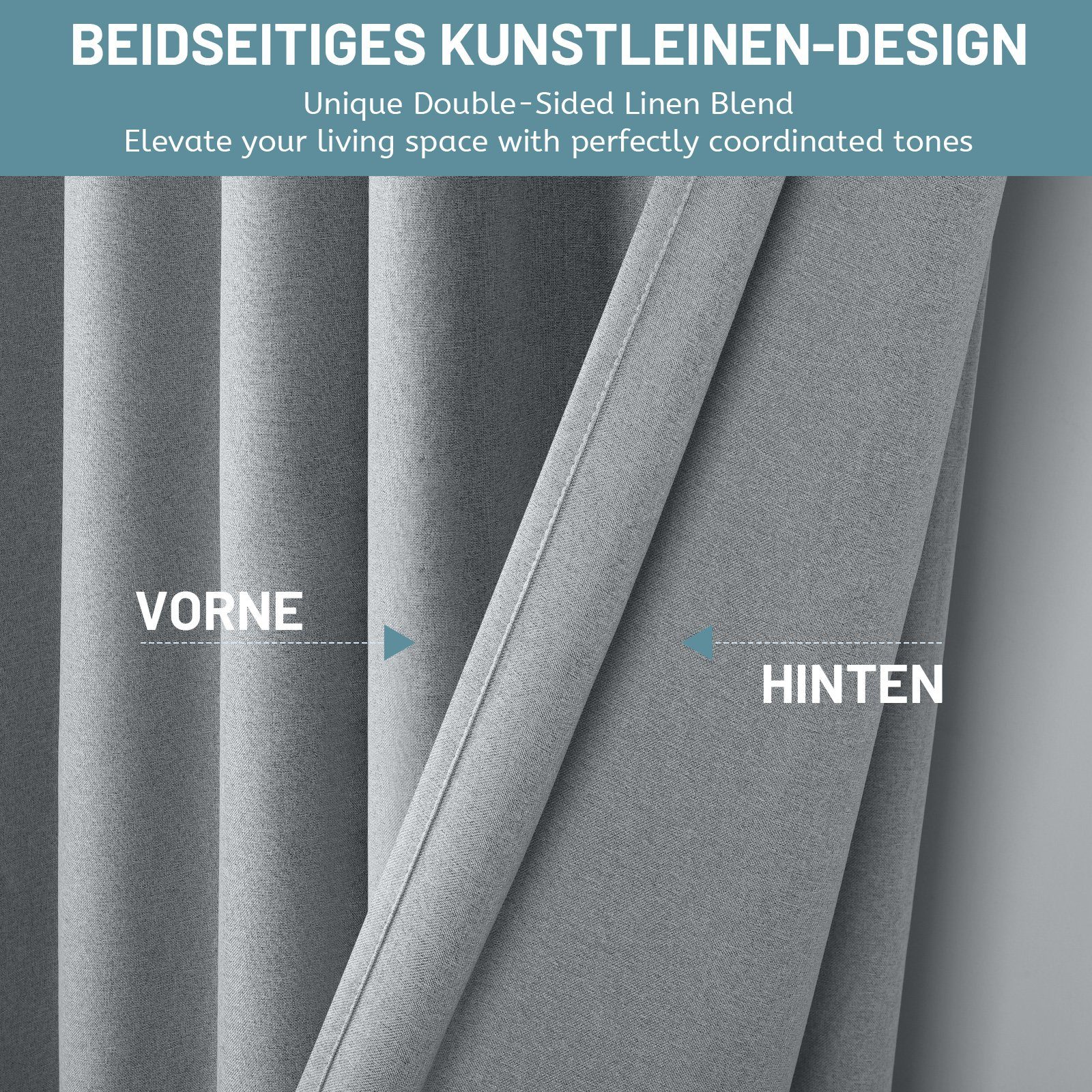 Thermovorhang Grau Gardine Kälteschutz, Leinen Sunicol, 100% für Schlafzimmer Wohnzimme, Vorhang, Verdunklungsvorhänge, Ösen, mit Blickdicht, 2er,