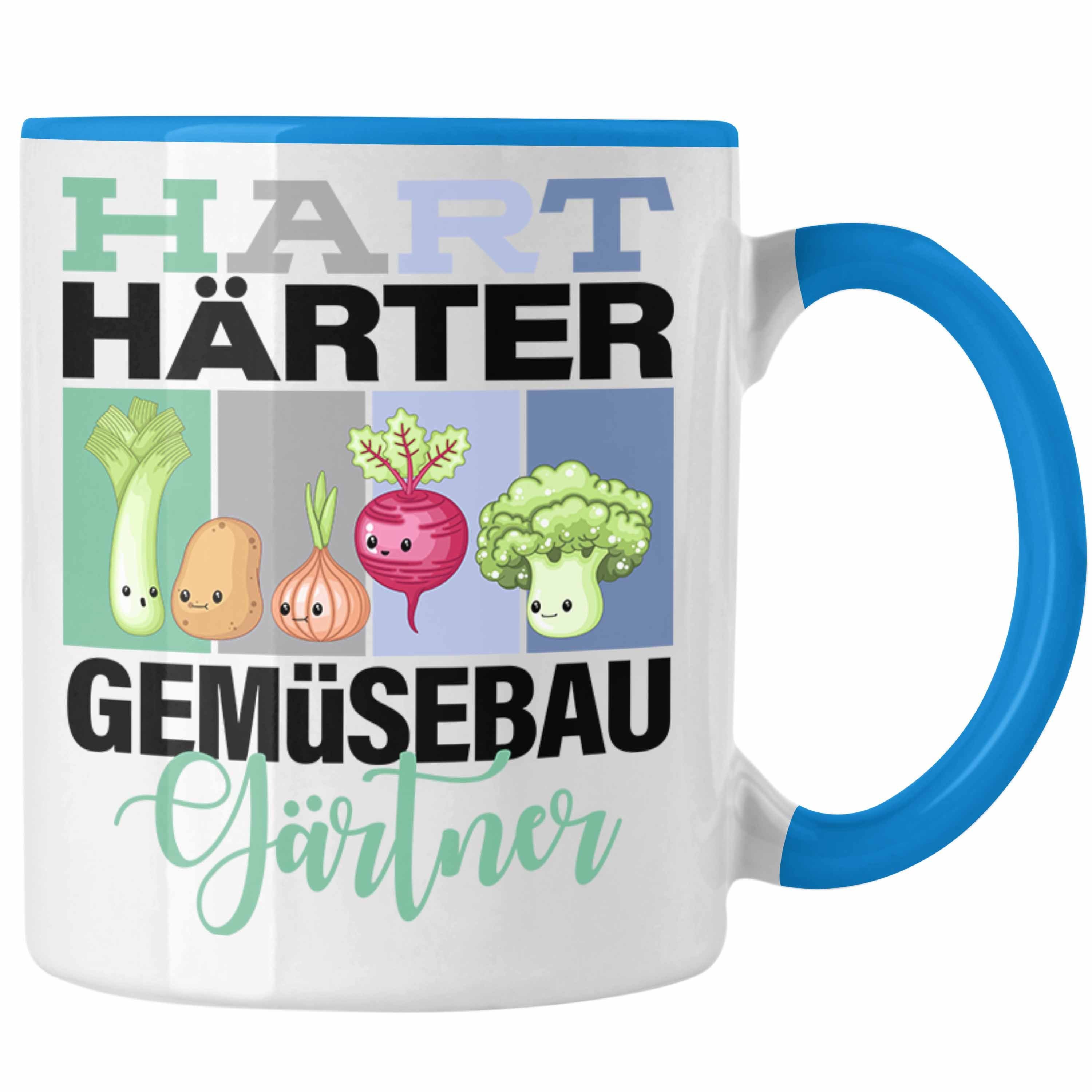 Trendation Tasse Lustige Tasse für Gemüsebaugärtner Geschenkidee Spruch "Hart Härter Ge Blau