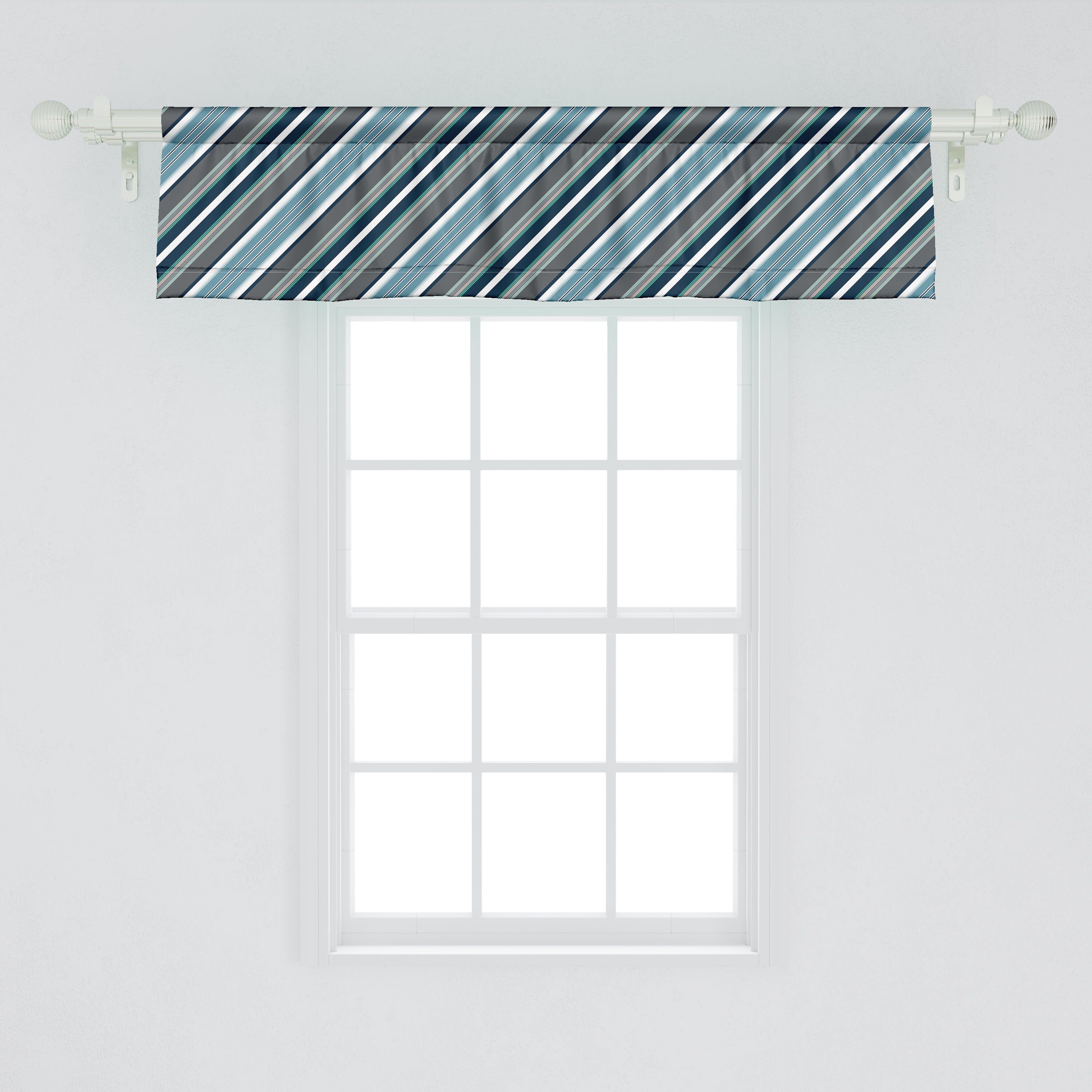 Grau Abakuhaus, Gestreift Stangentasche, und Vorhang mit Blau Dekor Diagonal Küche Volant für Schlafzimmer Microfaser, Scheibengardine