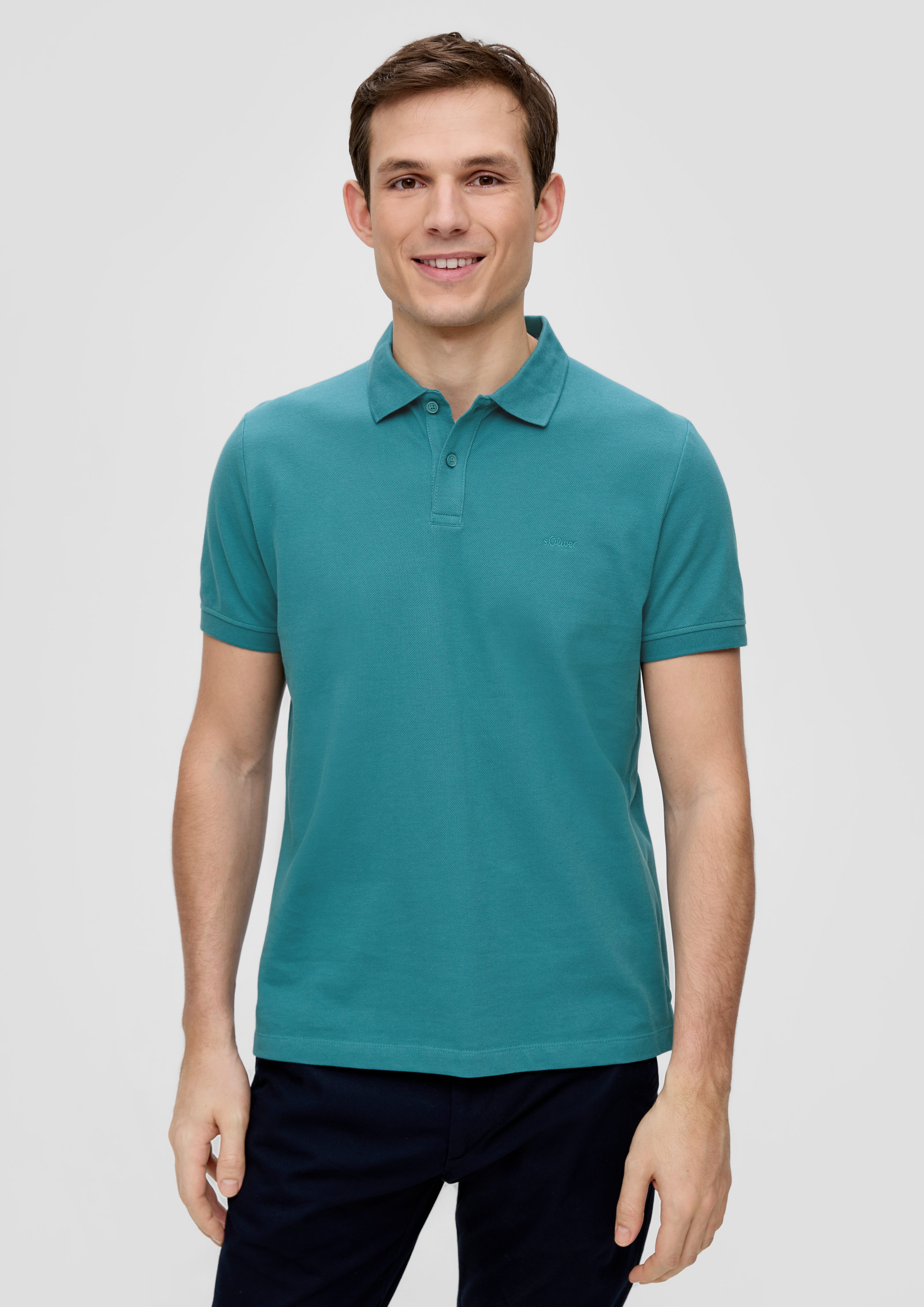 s.Oliver Kurzarmshirt Poloshirt aus Baumwollpiqué Logo günstig online kaufen