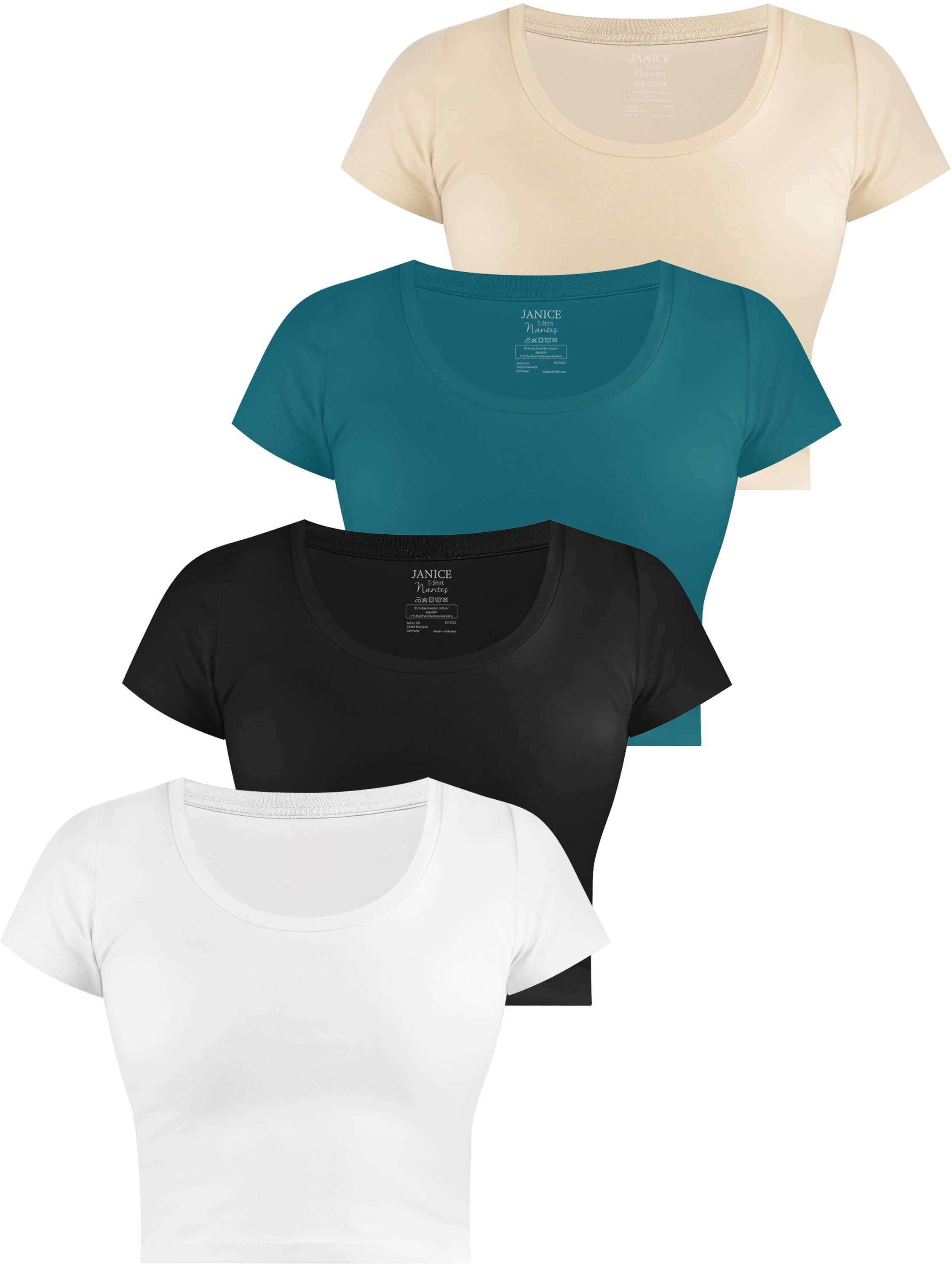 Janice Kurzarmshirt 4 x Damen crop T-Shirt Nantes Kurzes Shirt aus Baumwolle