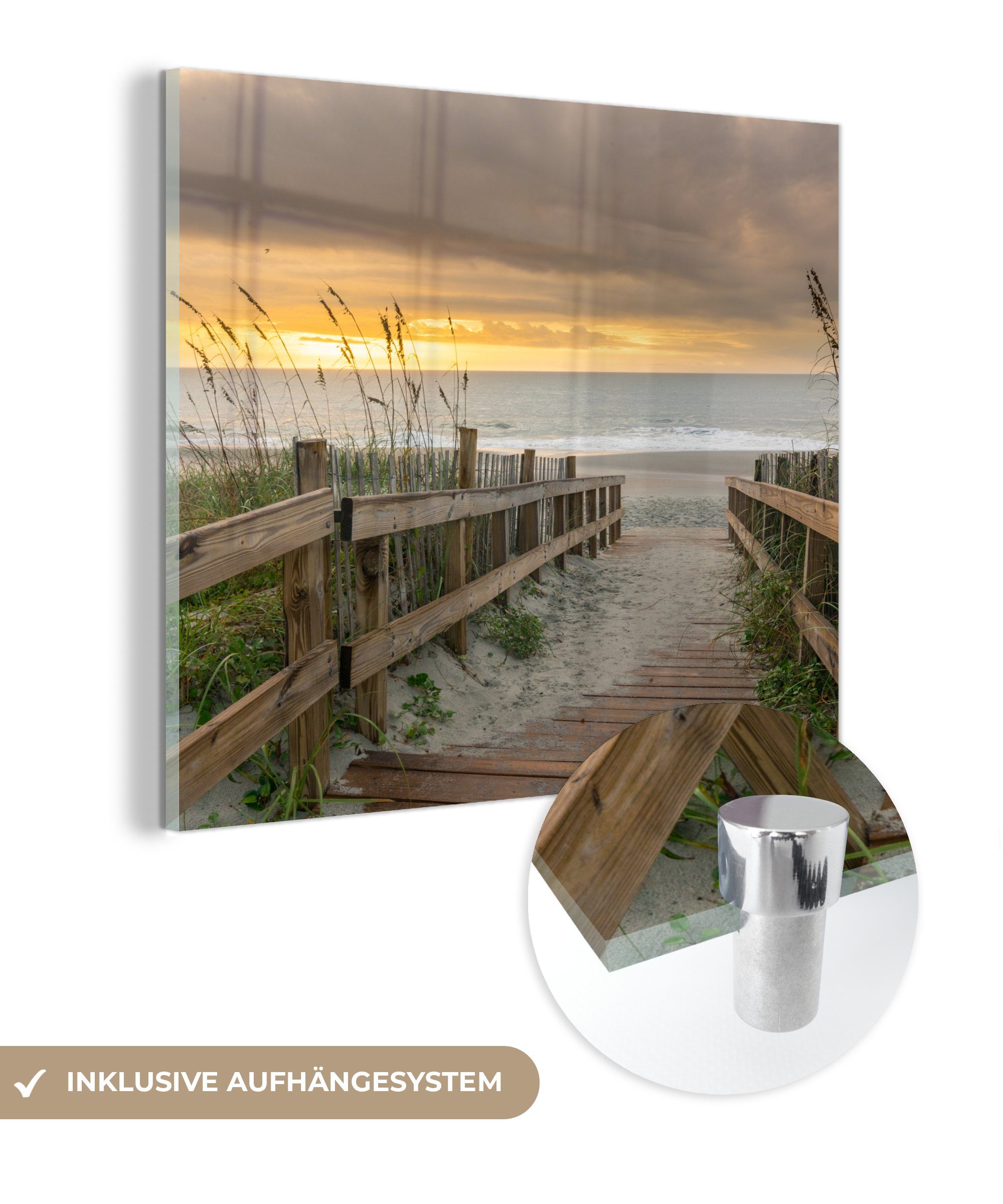 bunt Strand St), Glasbilder Düne - Acrylglasbild Glas auf Foto - Glas - - (1 auf Weg, Wandbild Bilder Wanddekoration - Meer - MuchoWow