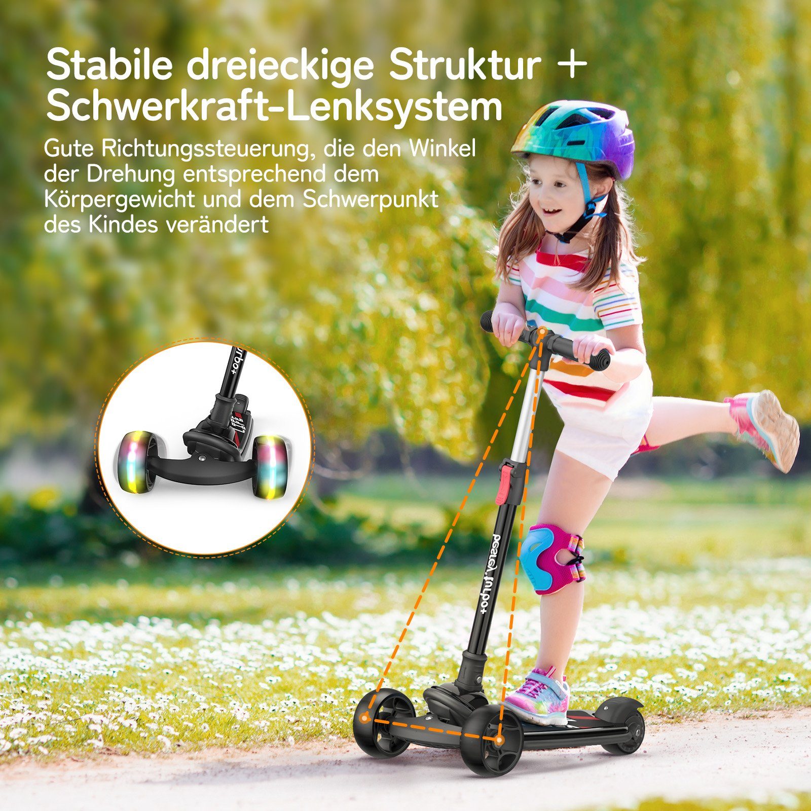 besrey Dreiradscooter Kinder Scooter Kinder Roller Kinderroller ab 2 jahre faltbar, Alle drei Räder mit LED, Kinderscooter mit ABEC-7 Kugellager