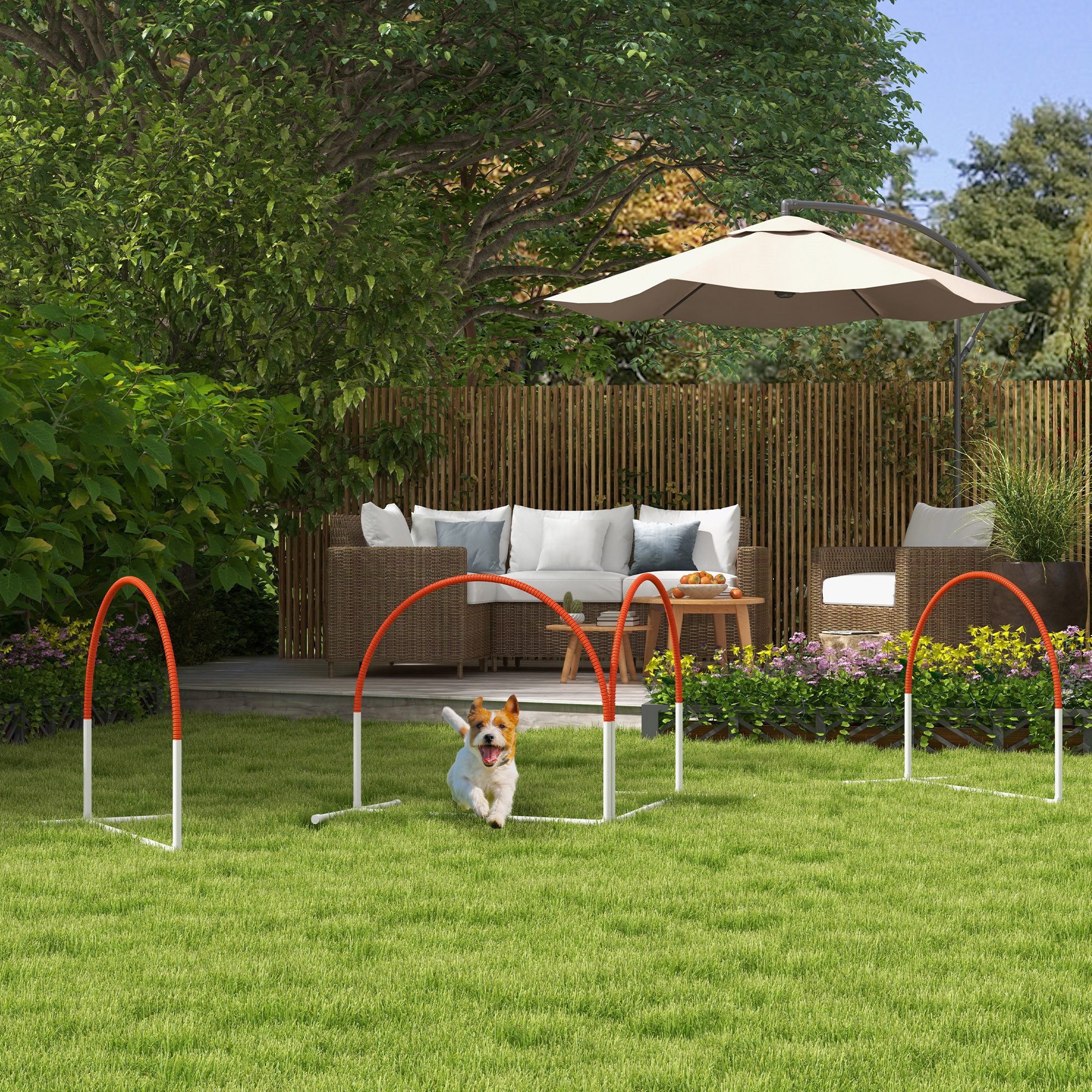 PawHut Agility-Hürde Hunde Agility Set, 4er-Set Hundetraining mit Slalomstangen, PE, ABS, Agility-Ausrüstung (4-tlg) für Hunde mit Tragetasche aus Oxford, Orange