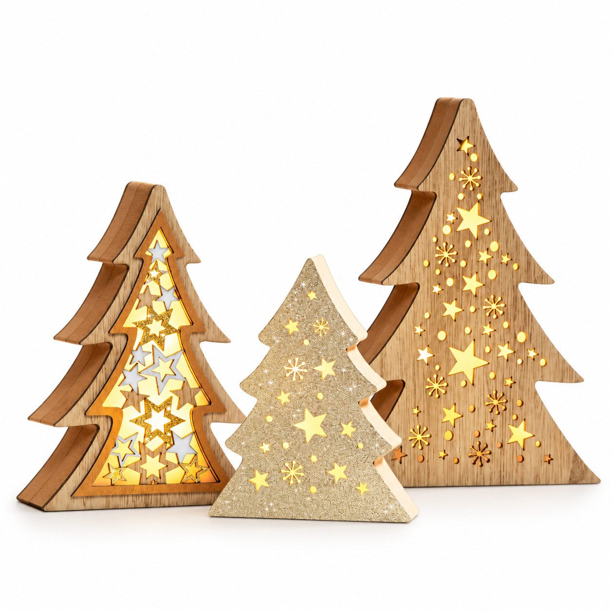 Weltbild LED-Leuchte LED-Tannen Forest Holz Tannenbaum Deko Weihnachten Advent Dekoration, Beleuchtung 3er Set Weihnachtsdeko LED Weihnachtsbäume Holzdeko