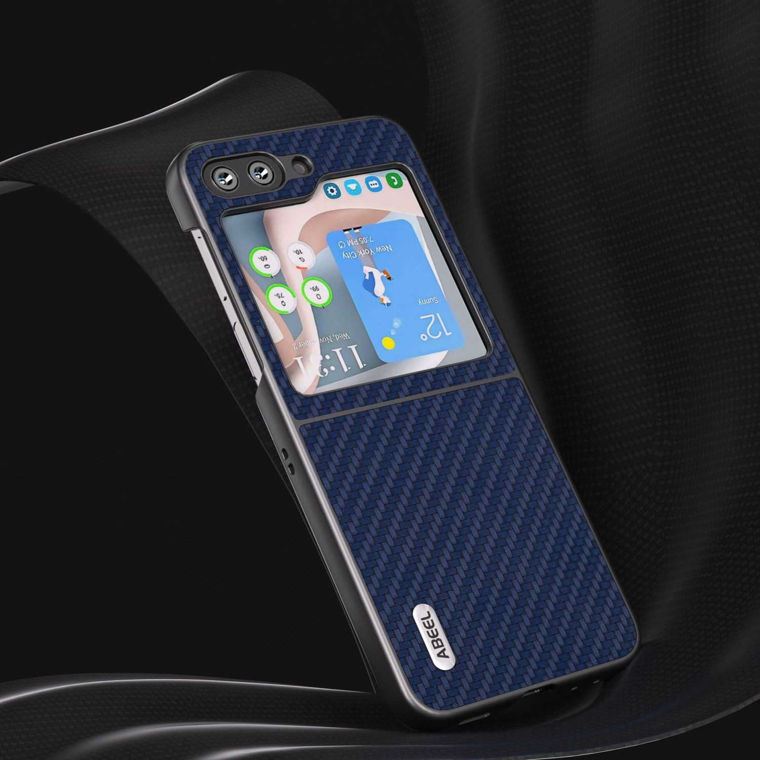 Wigento Handyhülle Für Samsung Galaxy Z Flip5 5G Carbon Textur Schutzhülle Dunkelblau