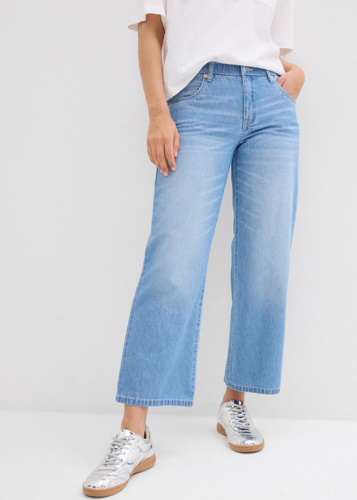 bonprix Straight-Jeans gerader Schnitt, Mid Waist, Cropped-Länge, Regular Fit