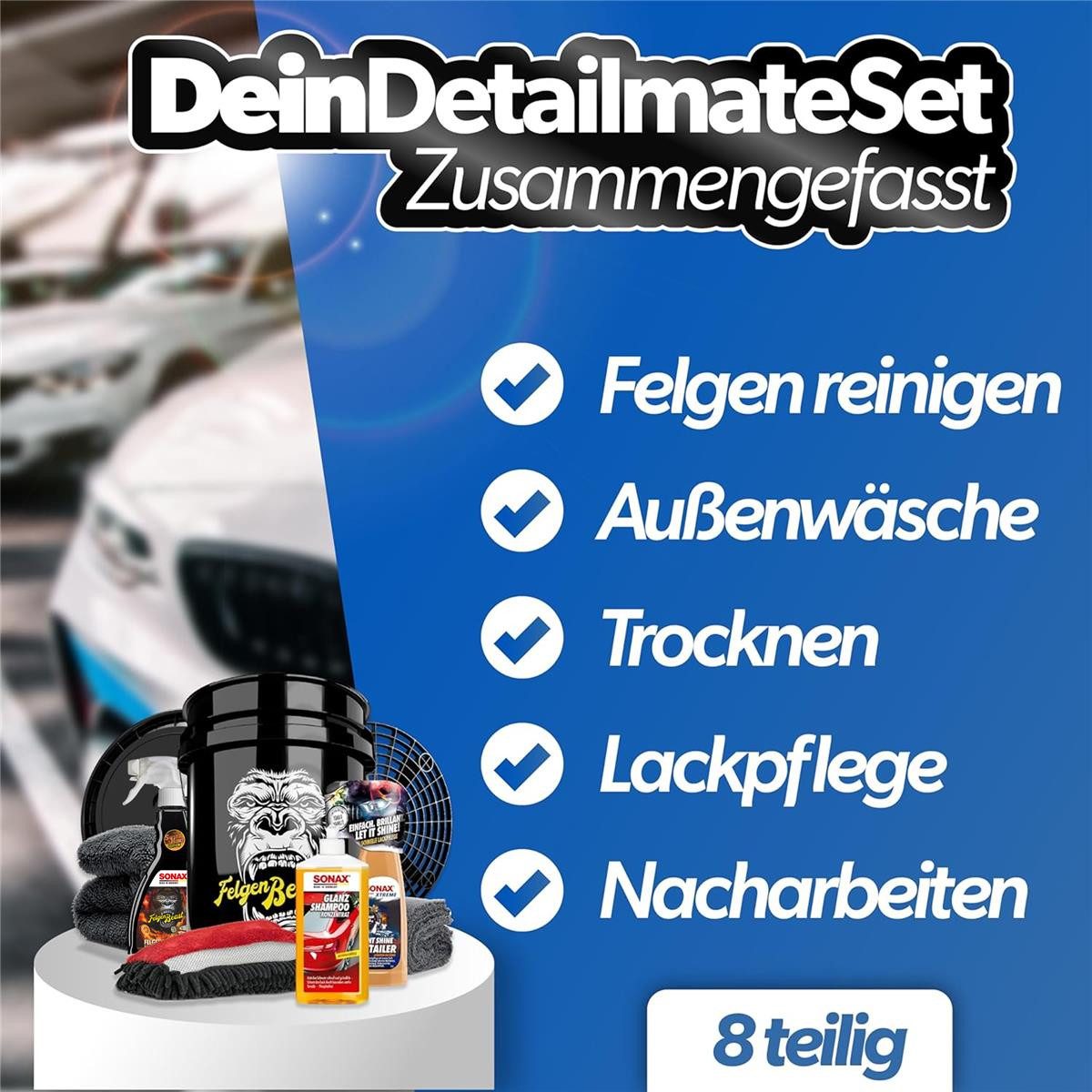 detailmate Auto Wasch Set Sonax Glanz Shampoo 500ml Plus Ultra Felgenbeast Auto-Reinigungsmittel (Plus Ultra Felgenbeast, [- Felgenreiniger - Detailer - Wascheimer - Zubehör)